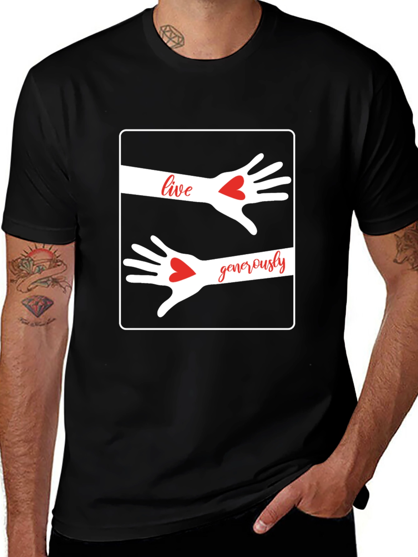 Live Generously T-Shirt: Heart Hands Graphic Tee