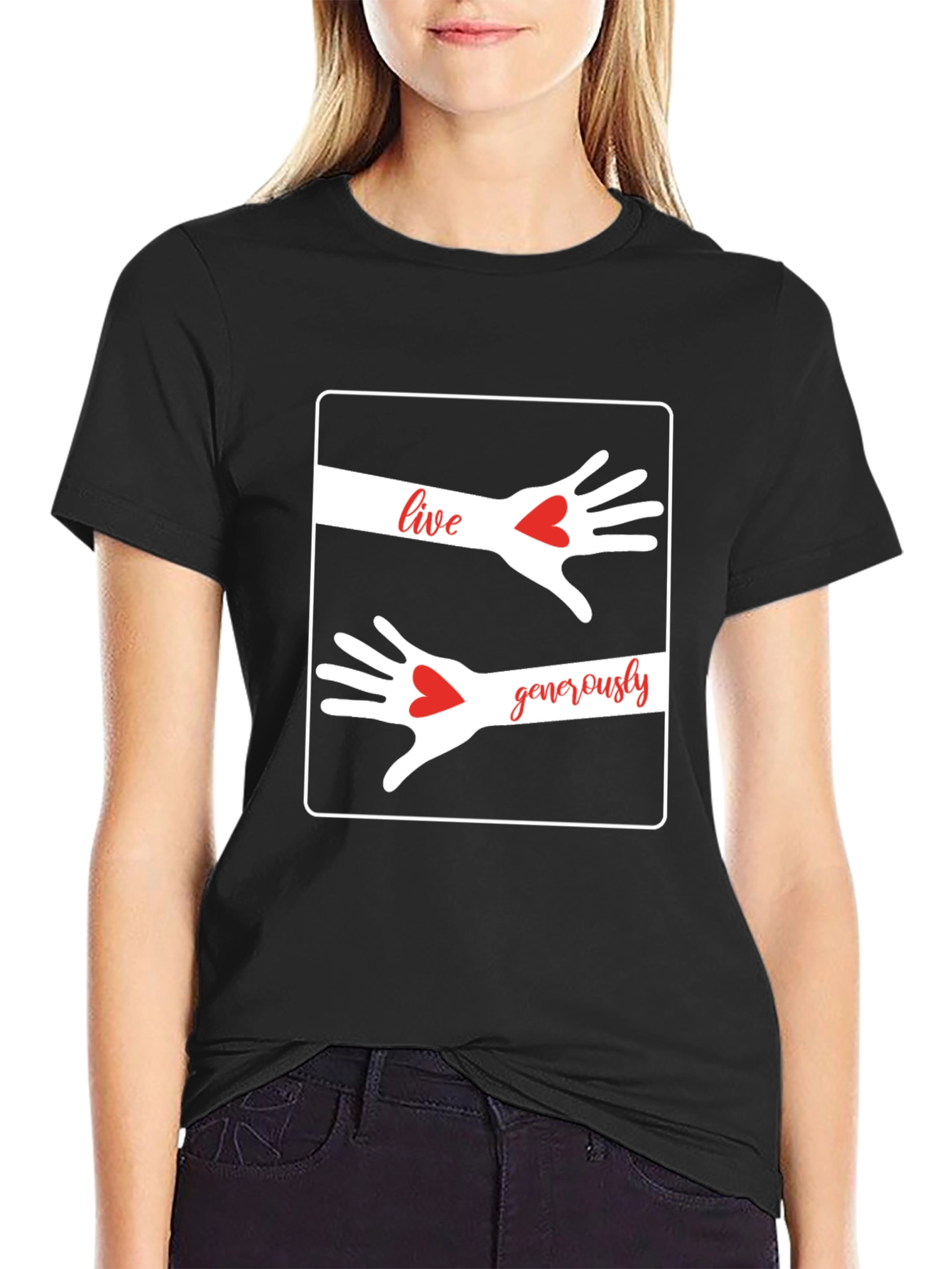 Live Generously T-Shirt: Heart Hands Graphic Tee
