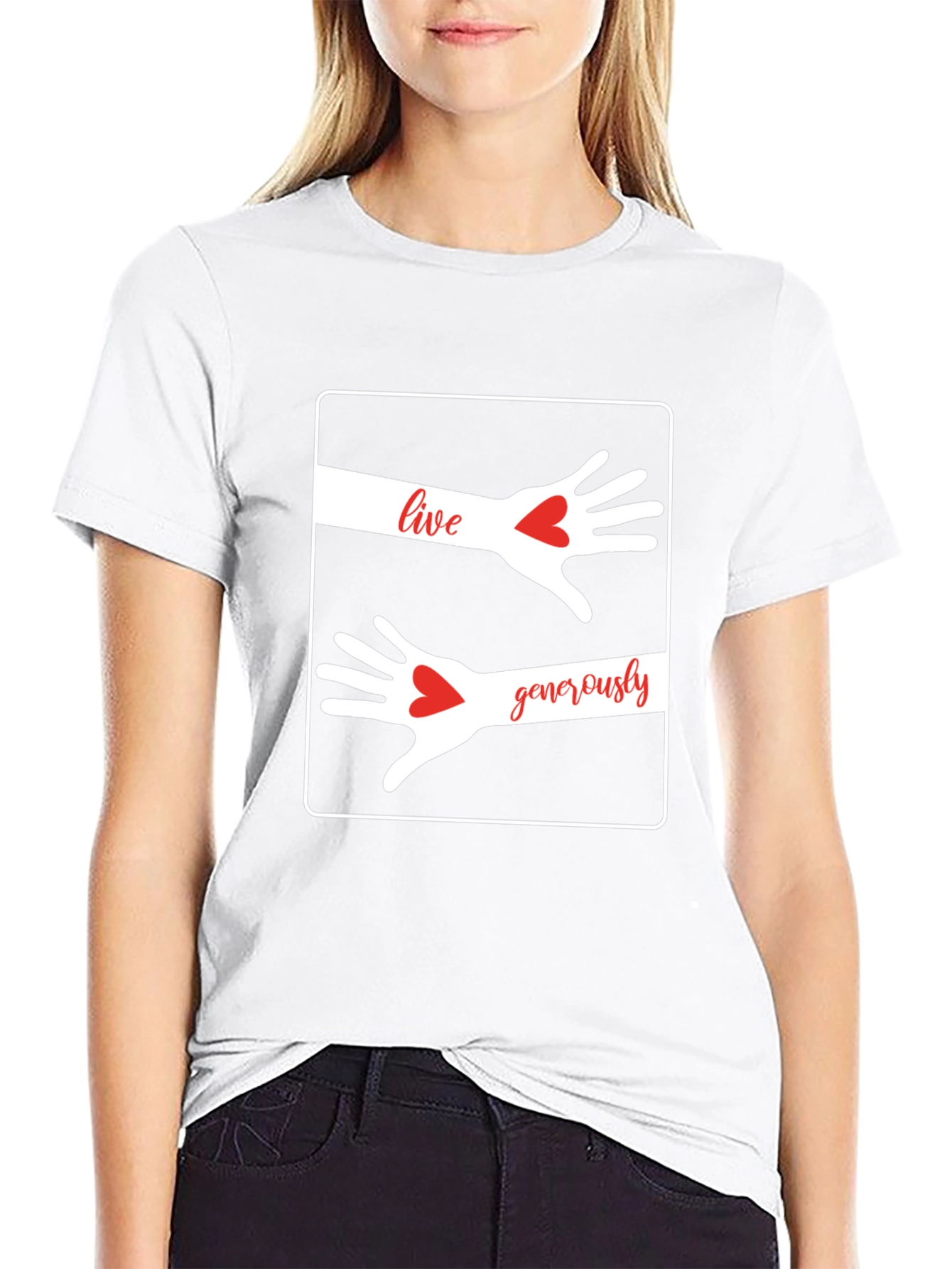 Live Generously T-Shirt: Heart Hands Graphic Tee