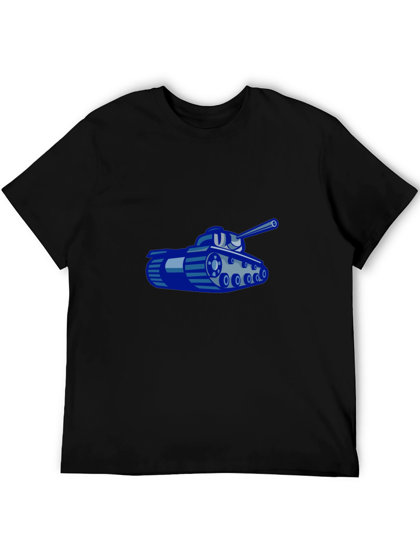 Blue Cartoon Tank Graphic Black T-Shirt