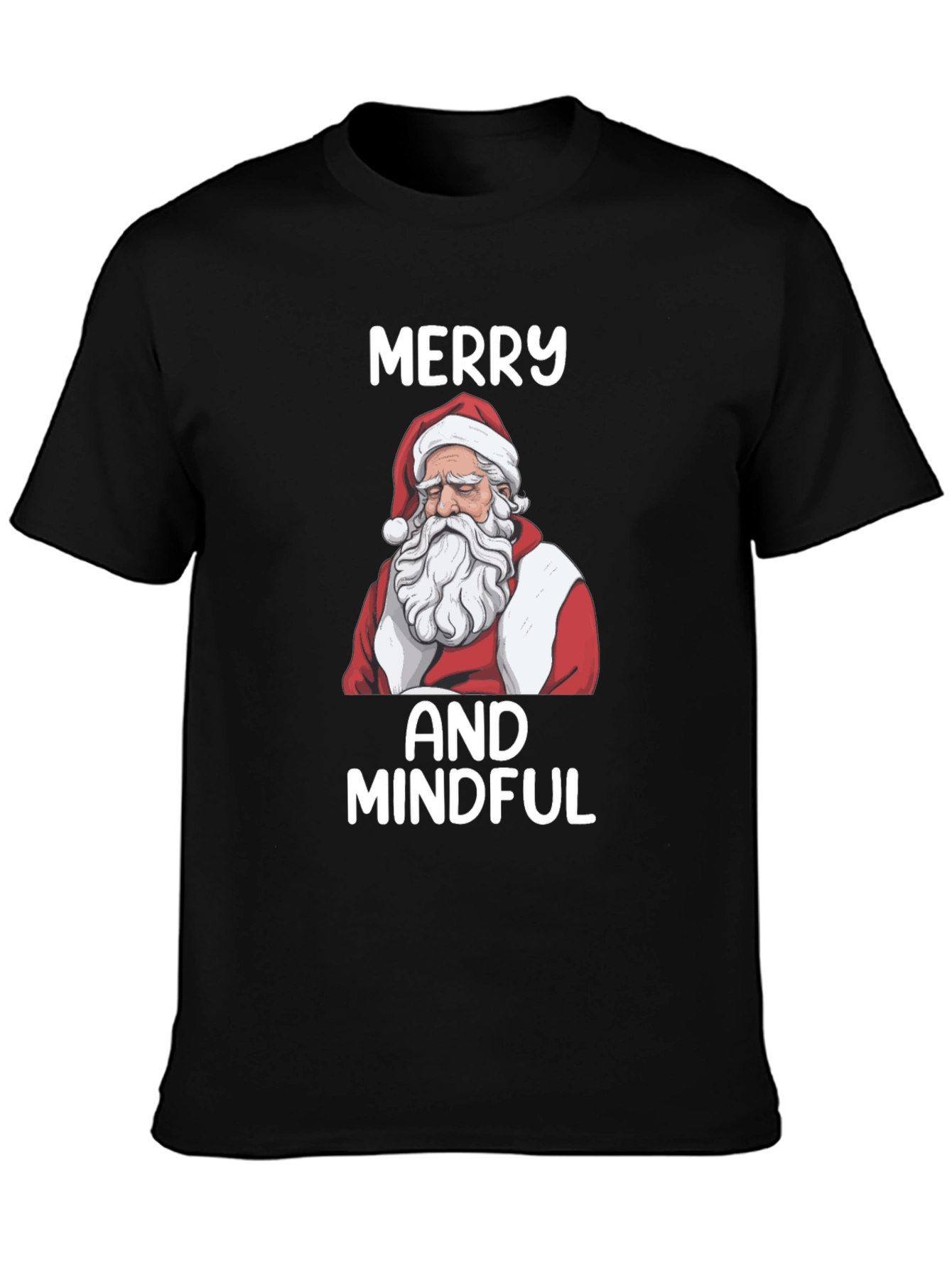 Merry and Mindful Santa T-Shirt - Black
