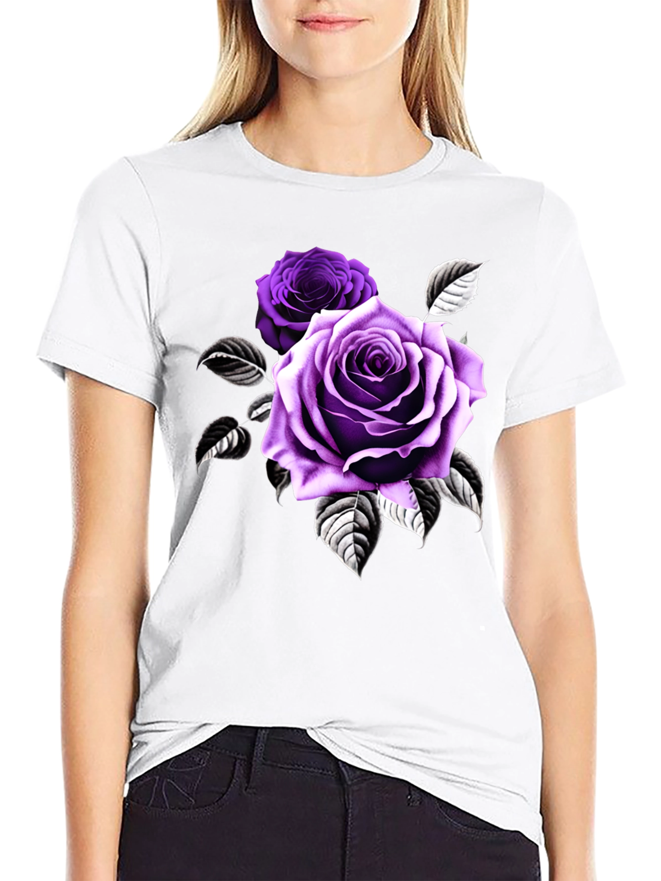 Rose Graphic T-Shirt - Black Cotton Blend