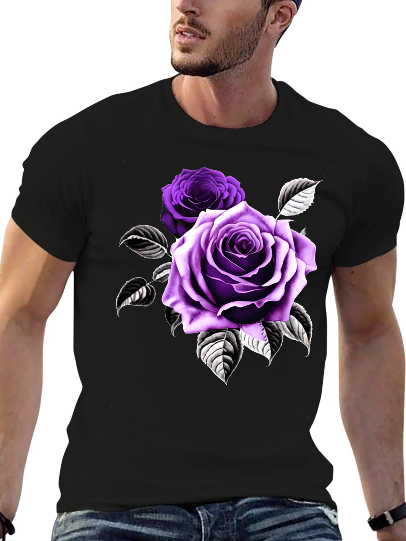 Rose Graphic T-Shirt - Black Cotton Blend