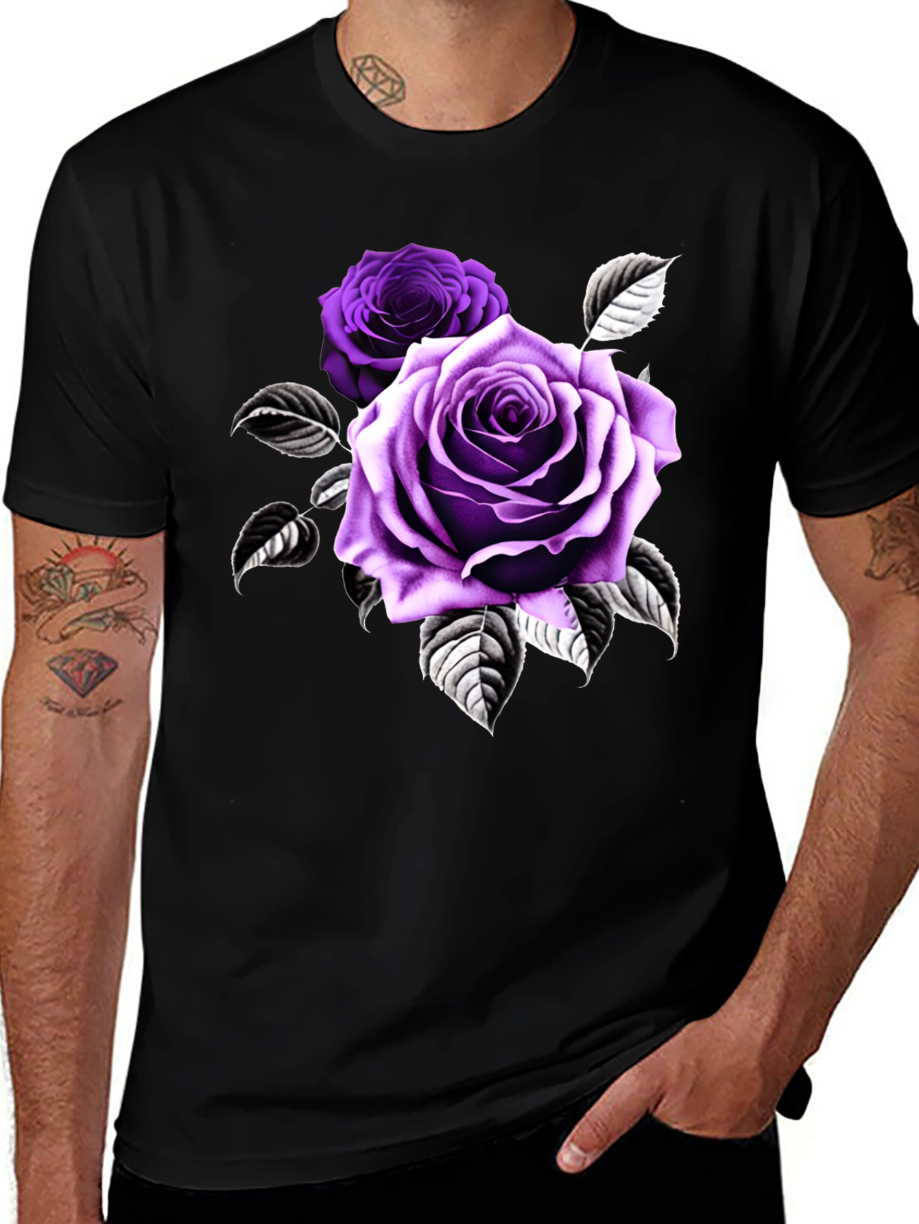 Rose Graphic T-Shirt - Black Cotton Blend