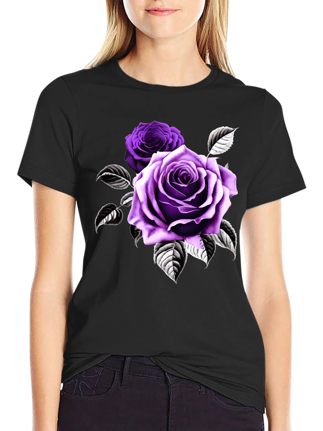 Rose Graphic T-Shirt - Black Cotton Blend