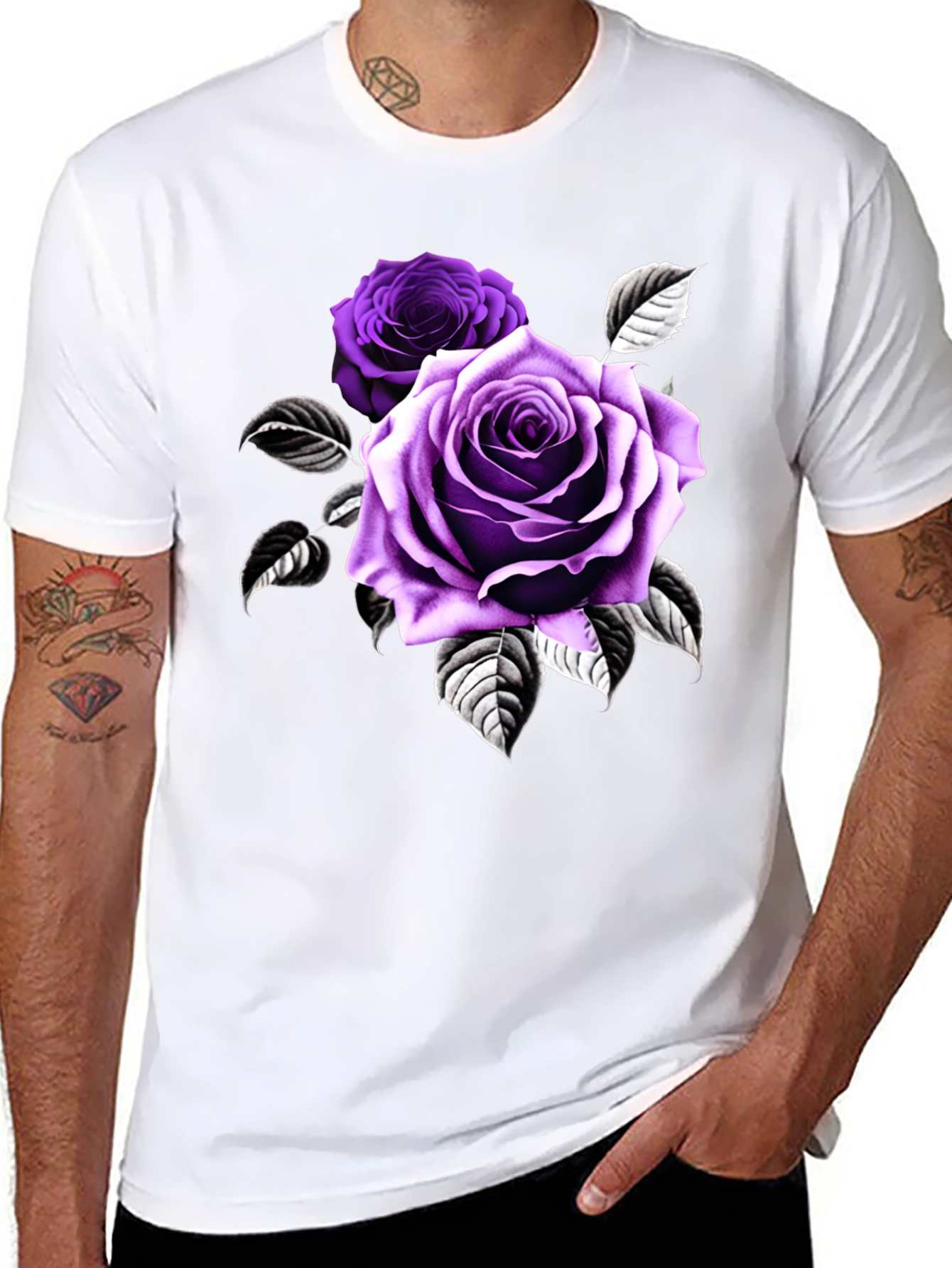 Rose Graphic T-Shirt - Black Cotton Blend