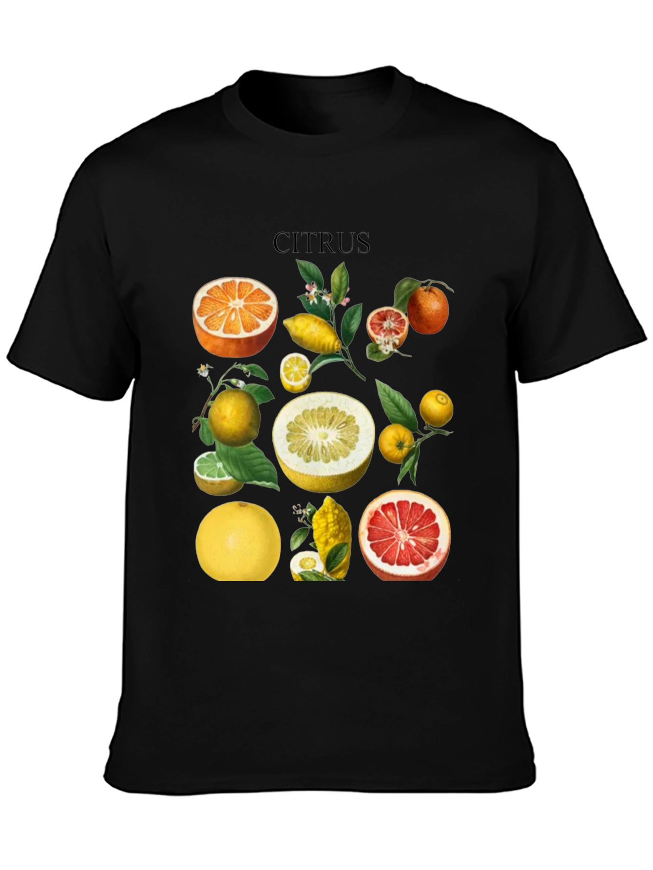 Citrus Fruit Graphic T-Shirt - Black Cotton Tee