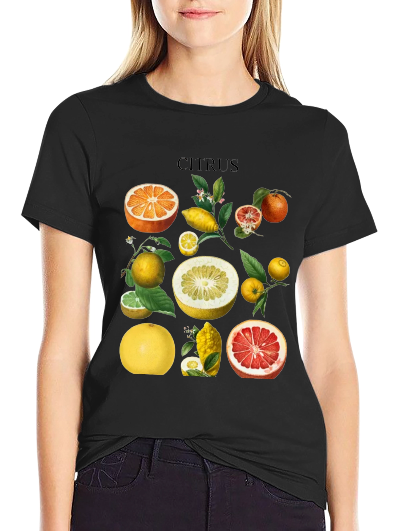Citrus Fruit Graphic T-Shirt - Black Cotton Tee