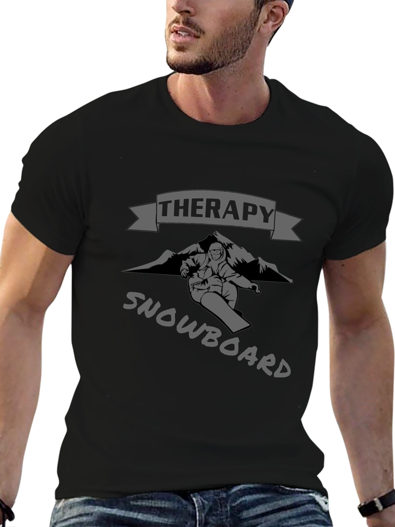 Snowboard Therapy Tee - Black Graphic T-Shirt