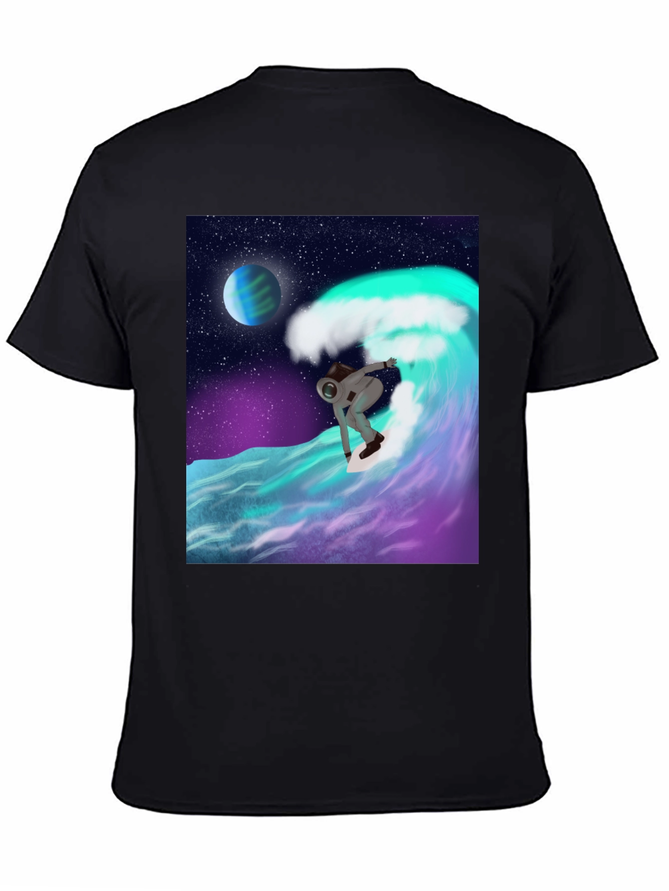 Astronaut Surfing T-Shirt - Space Wave Graphic Tee