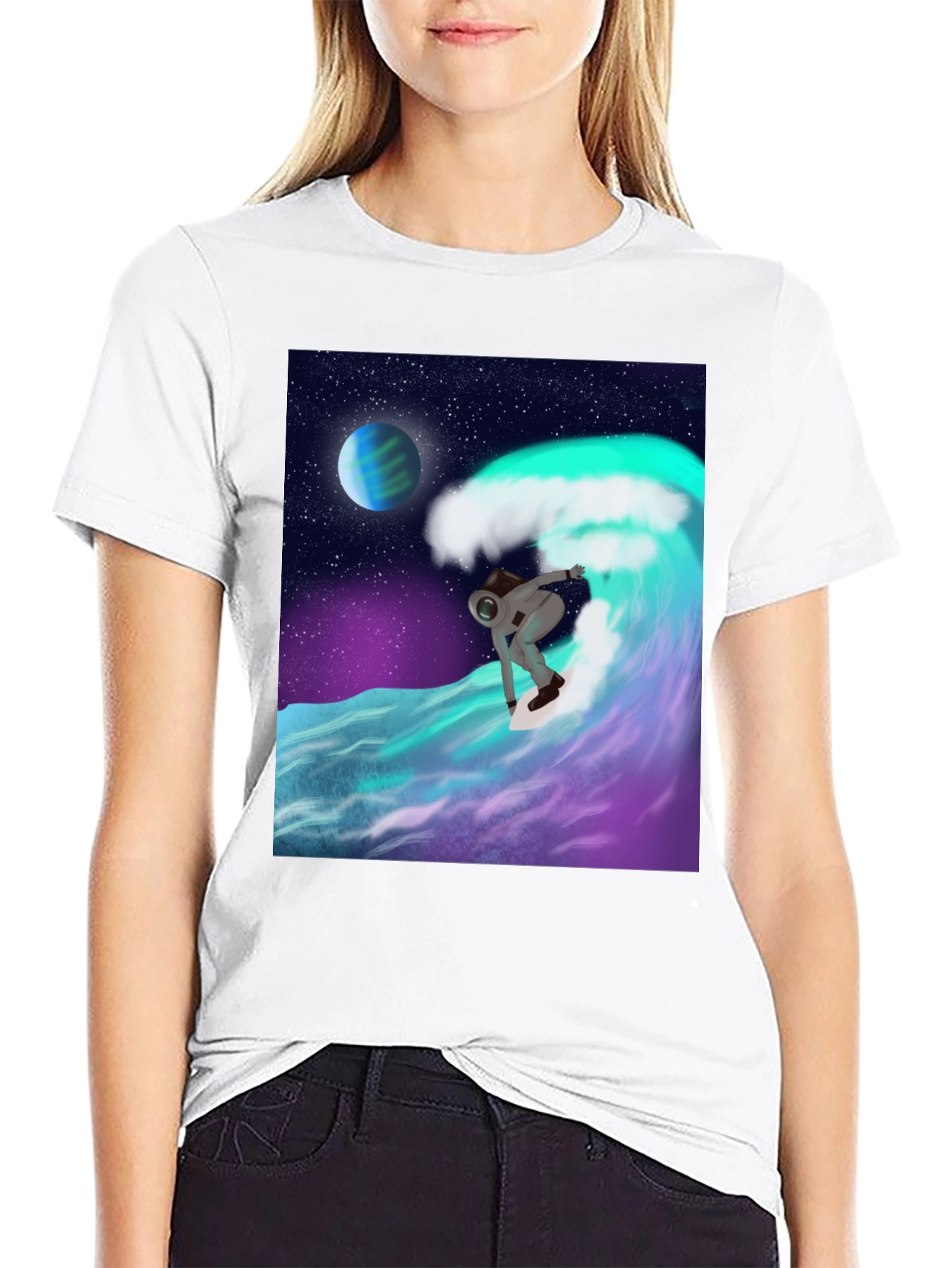 Astronaut Surfing T-Shirt - Space Wave Graphic Tee