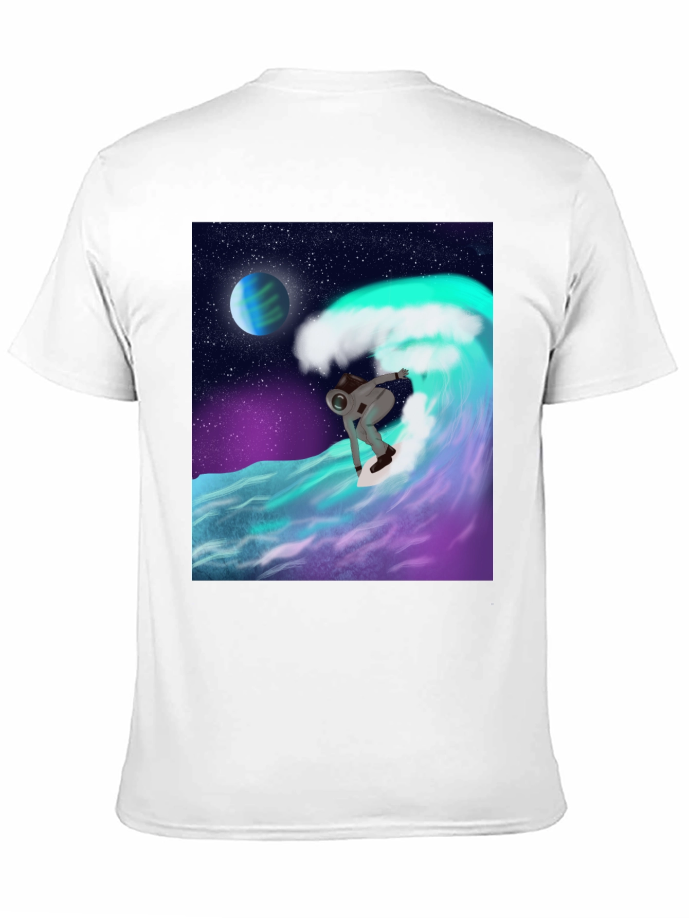 Astronaut Surfing T-Shirt - Space Wave Graphic Tee