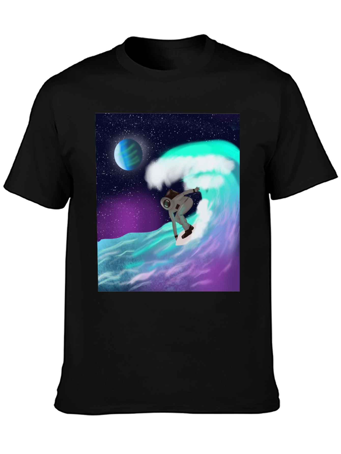 Astronaut Surfing T-Shirt - Space Wave Graphic Tee