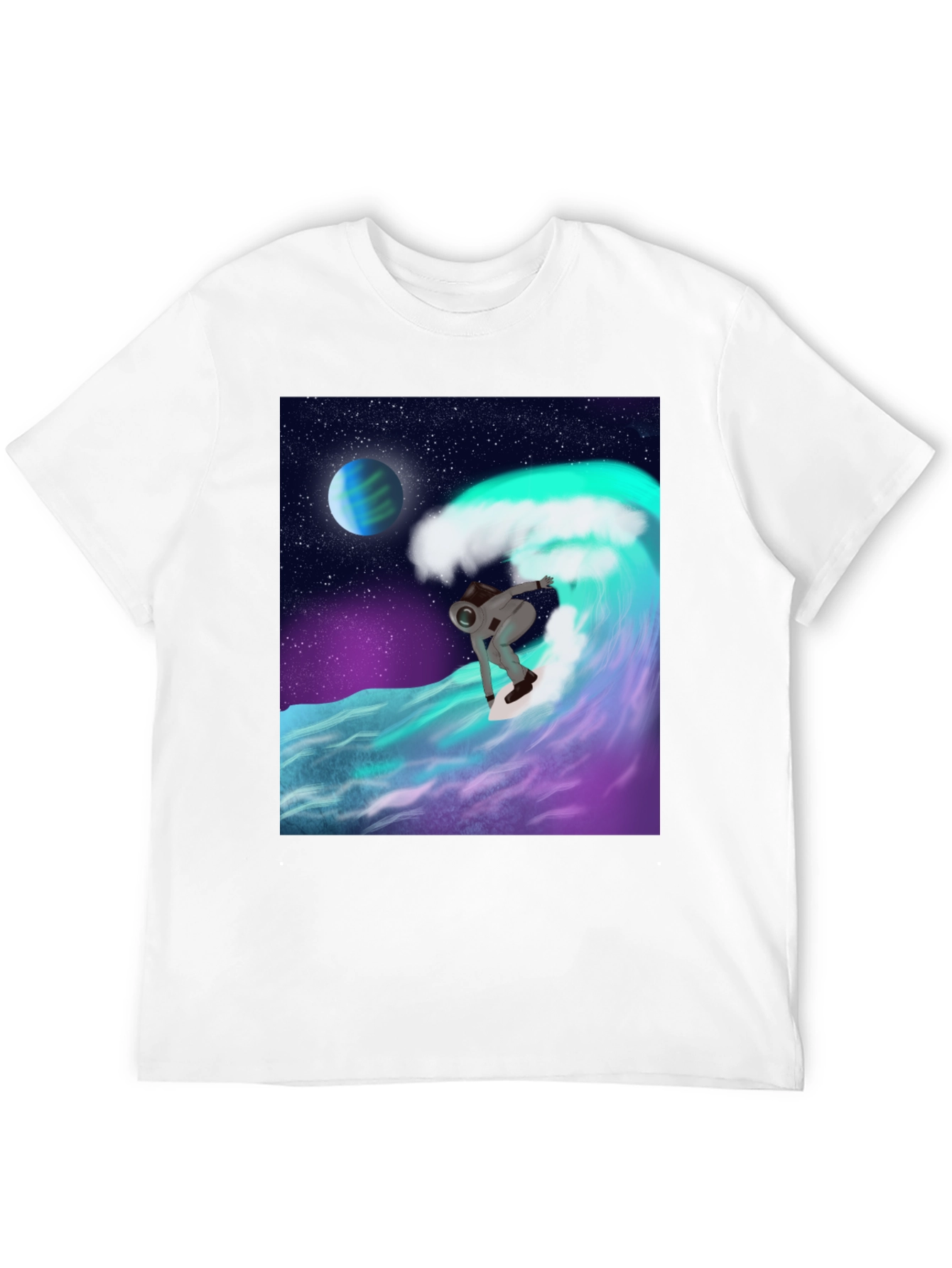 Astronaut Surfing T-Shirt - Space Wave Graphic Tee