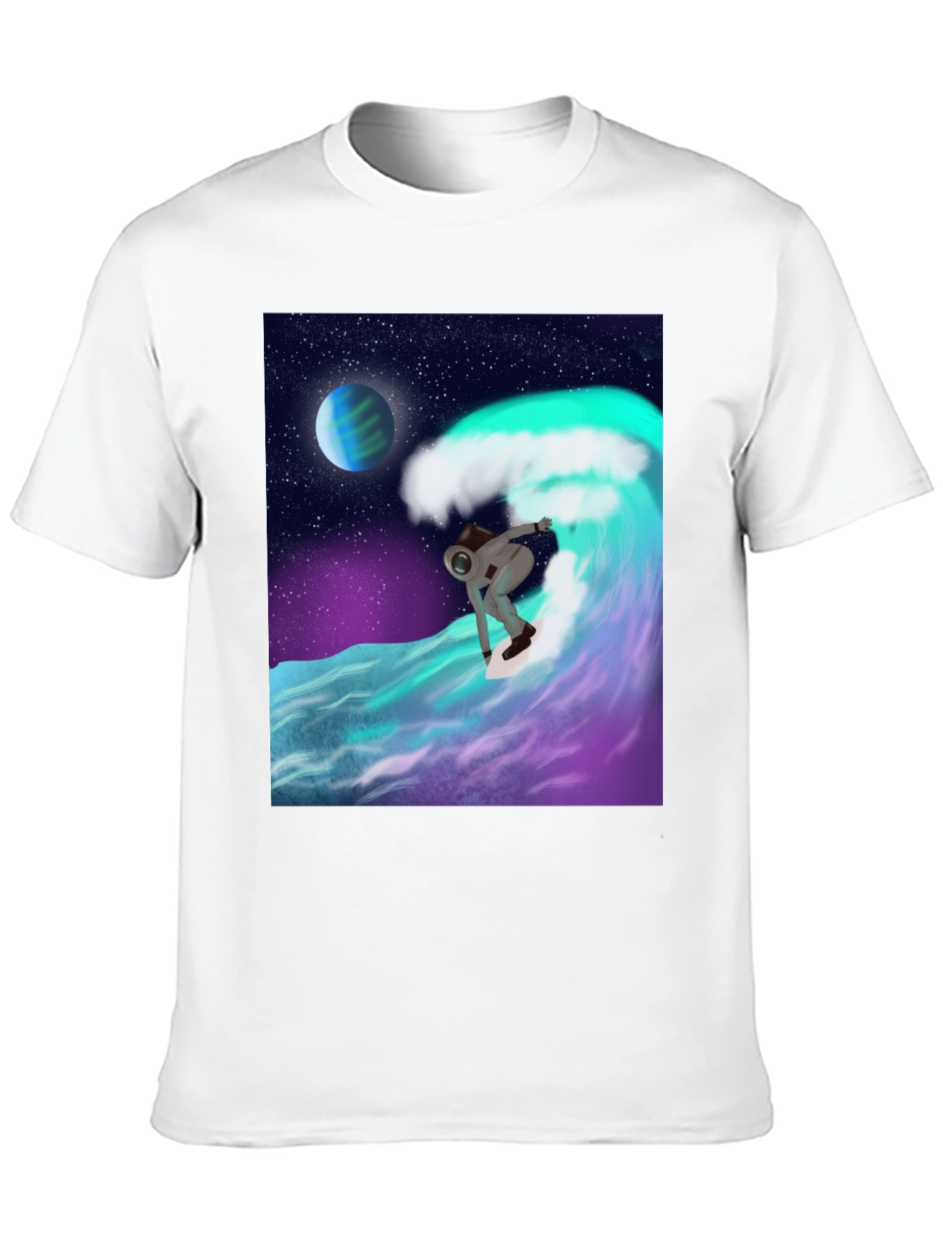 Astronaut Surfing T-Shirt - Space Wave Graphic Tee