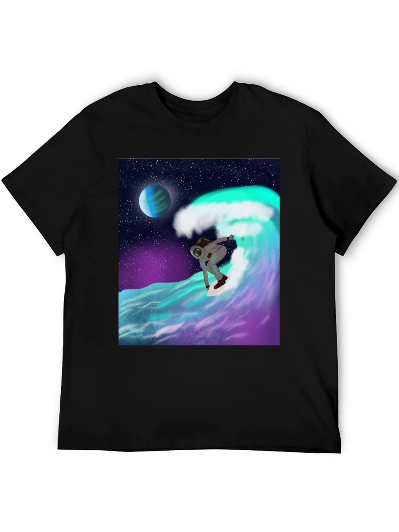 Astronaut Surfing T-Shirt - Space Wave Graphic Tee