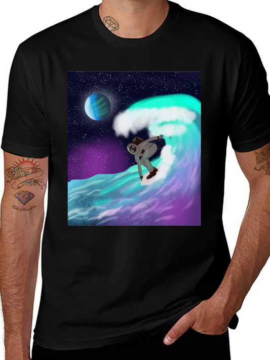 Astronaut Surfing T-Shirt - Space Wave Graphic Tee