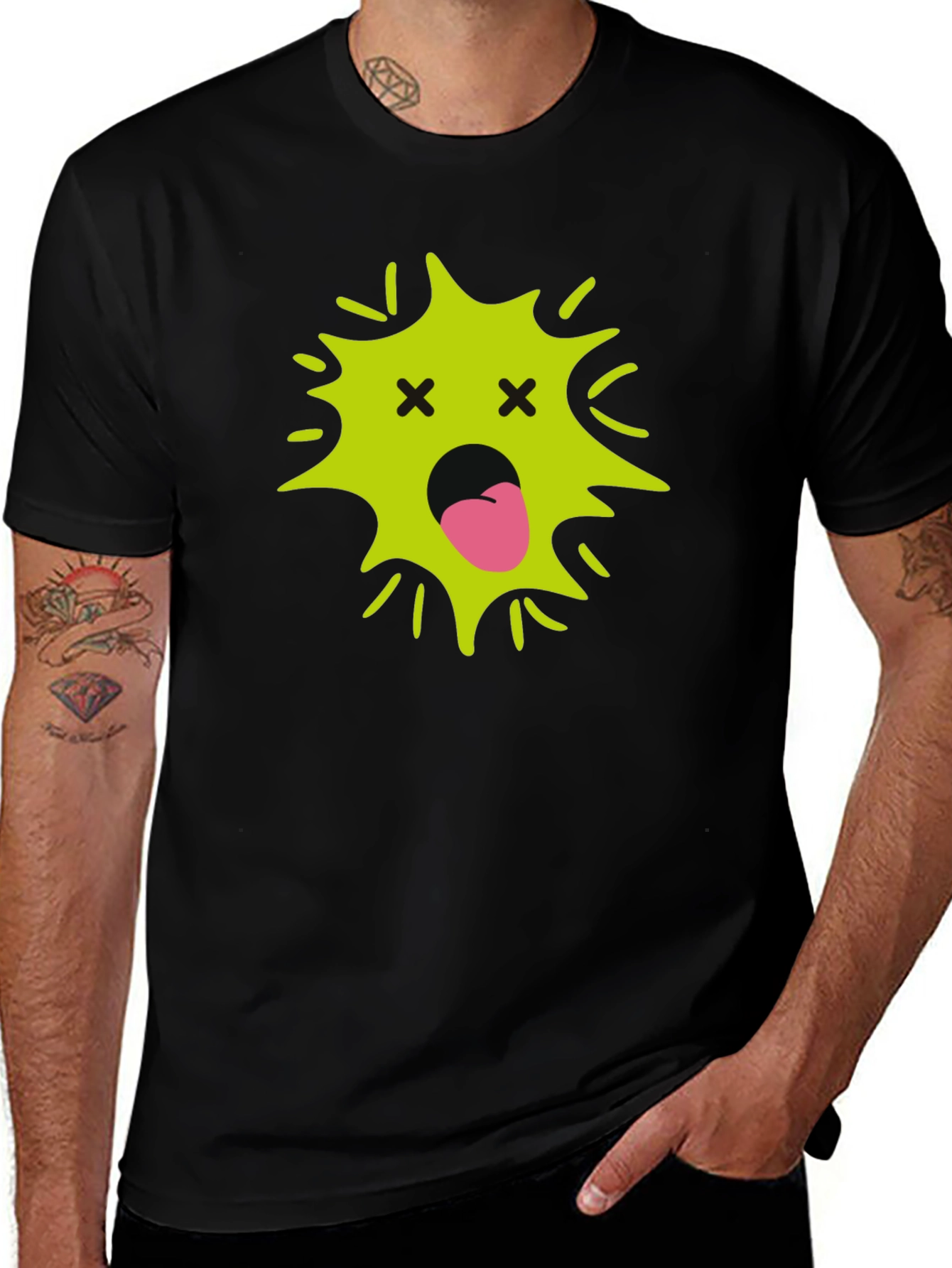 Funny Black T-Shirt with Green Face