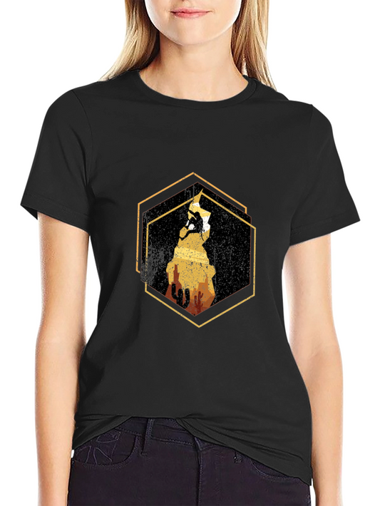 Climbing Graphic Tee - Hexagon Art - Black Cotton Shirt