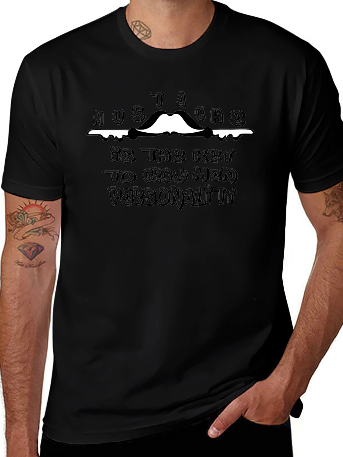 Mustache Key to Personality Graphic Tee - Black