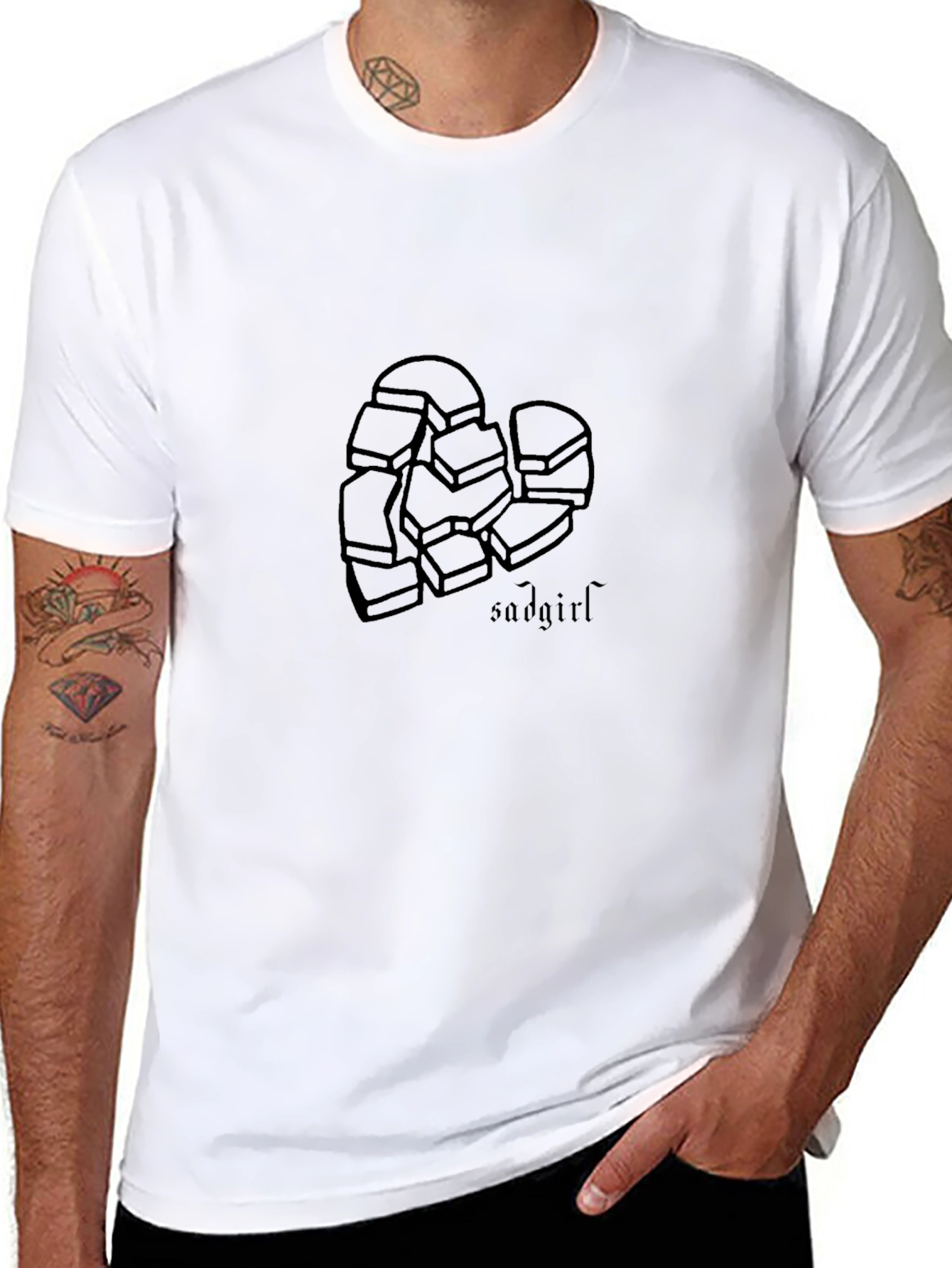 Sad Girl Broken Heart Black Graphic Tee