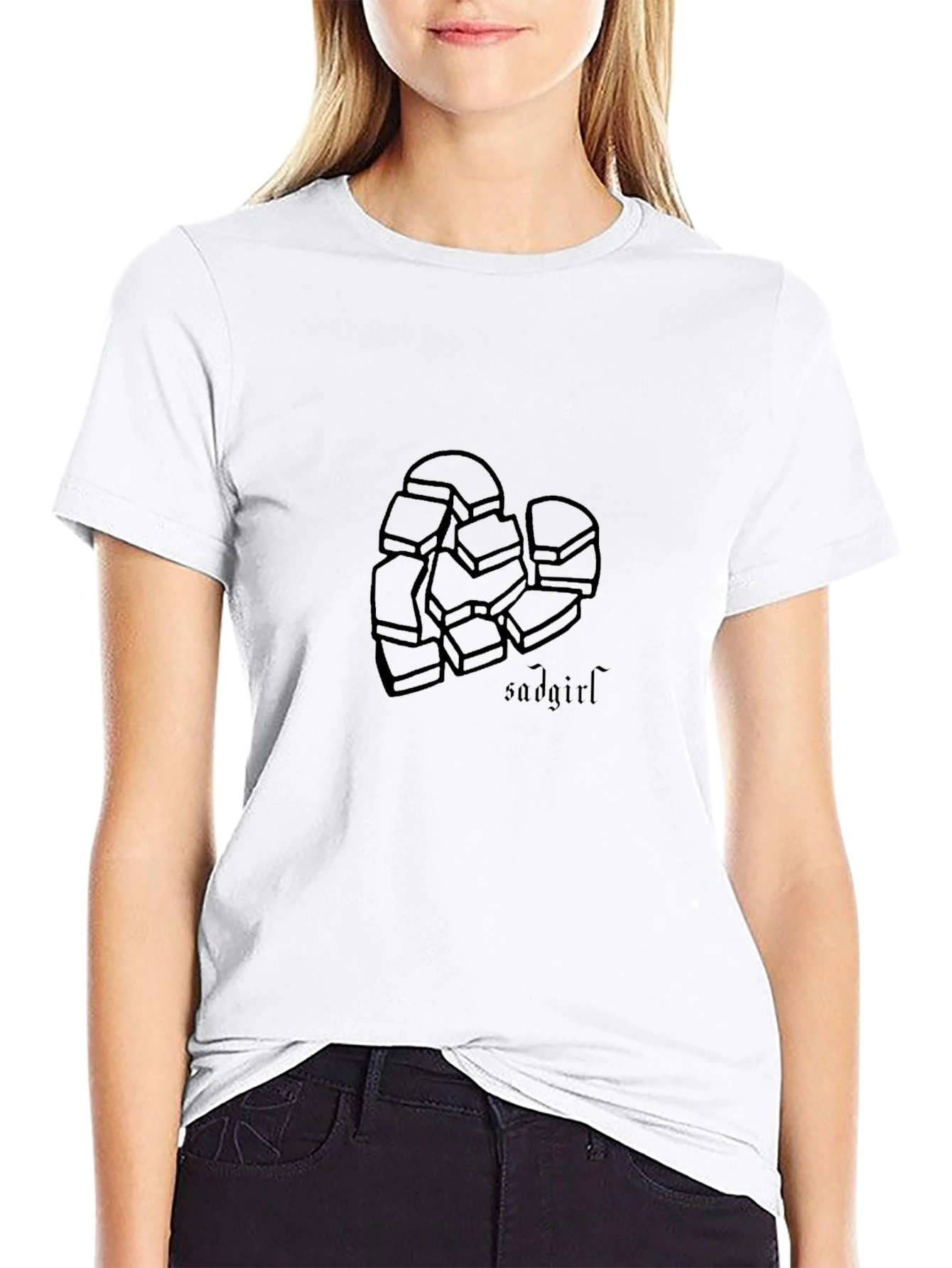 Sad Girl Broken Heart Black Graphic Tee