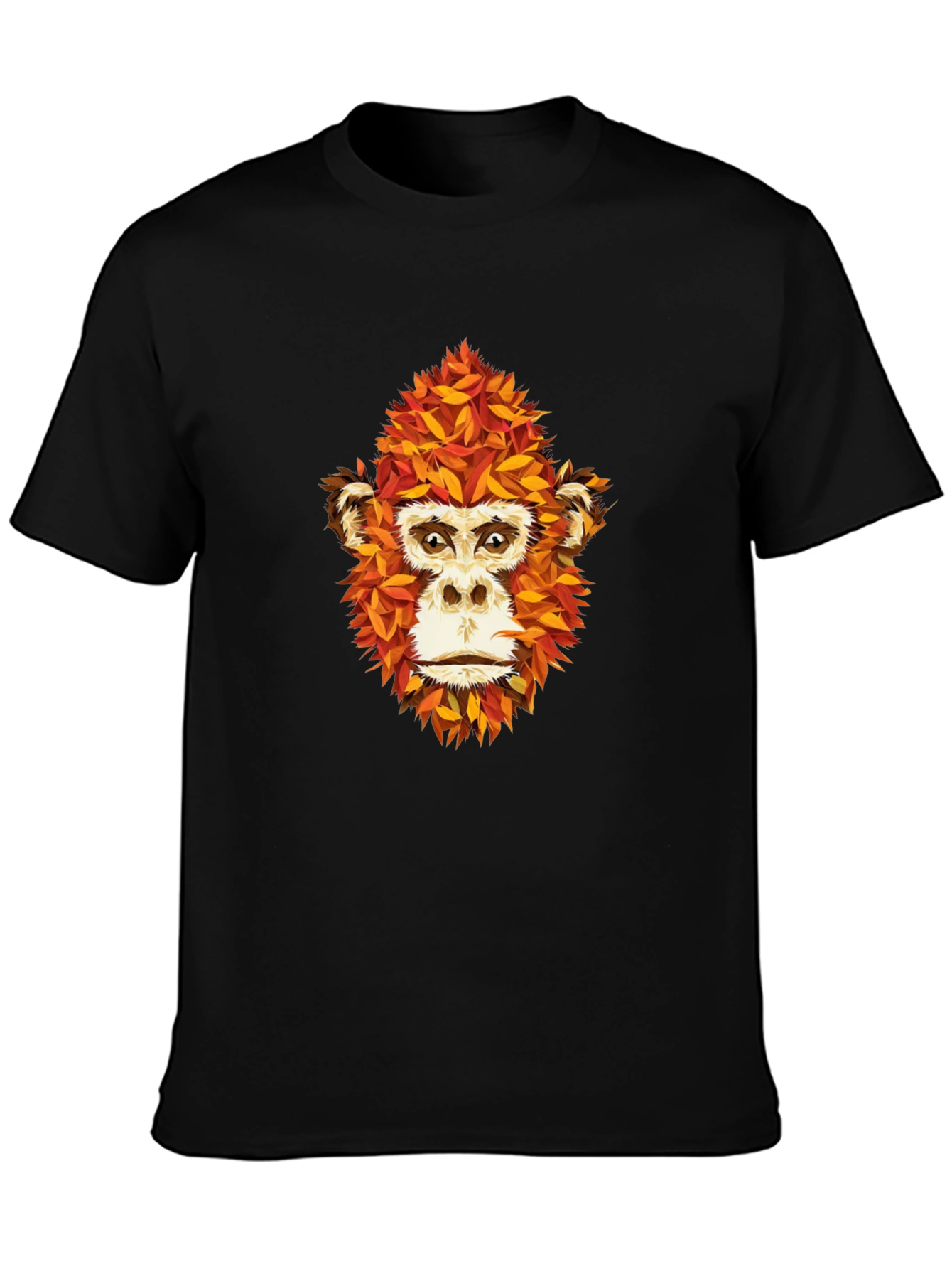 Unique Monkey Face Leaf Design Black T-Shirt