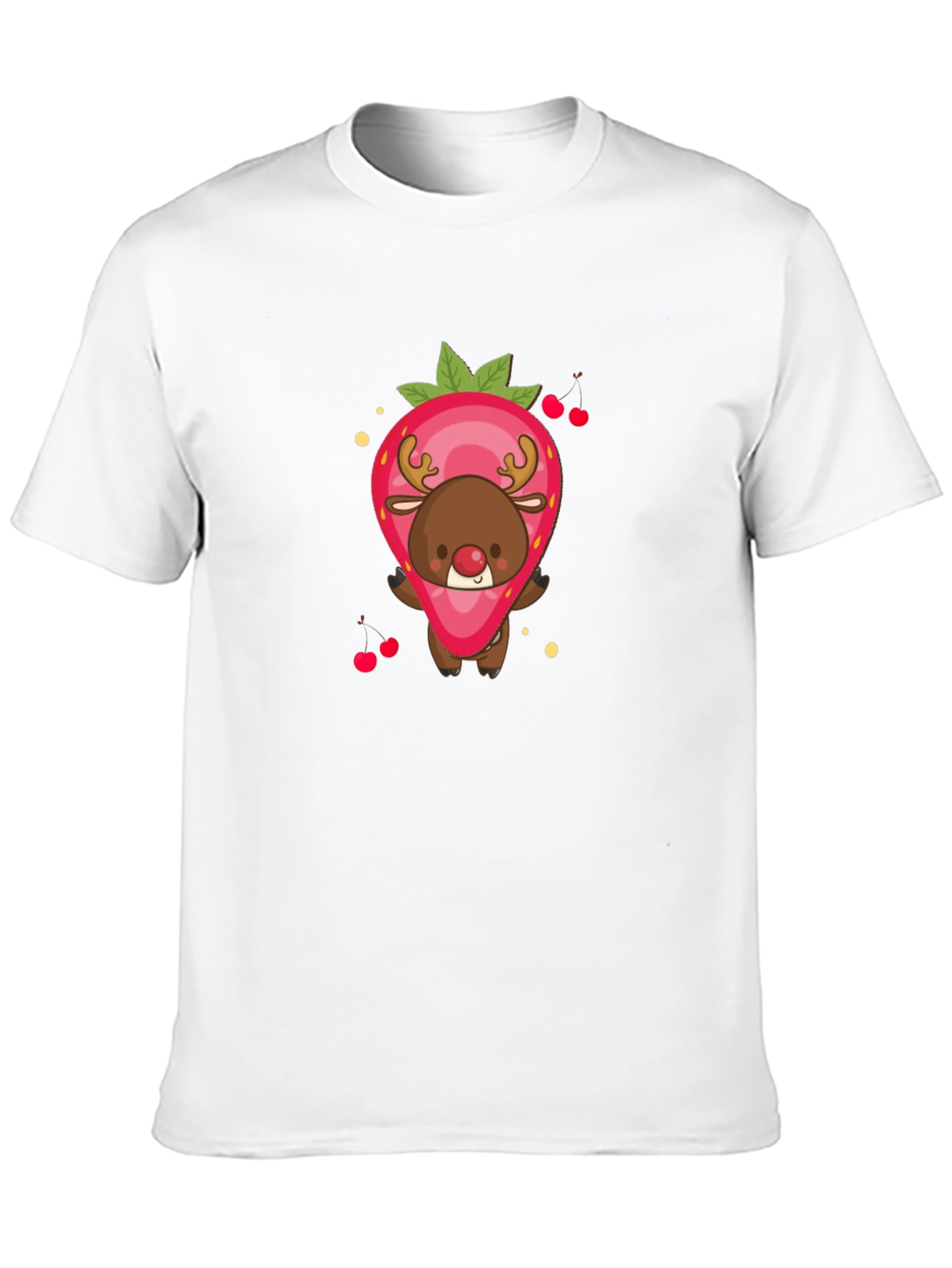 Strawberry Reindeer Graphic Tee - Black Unisex Shirt