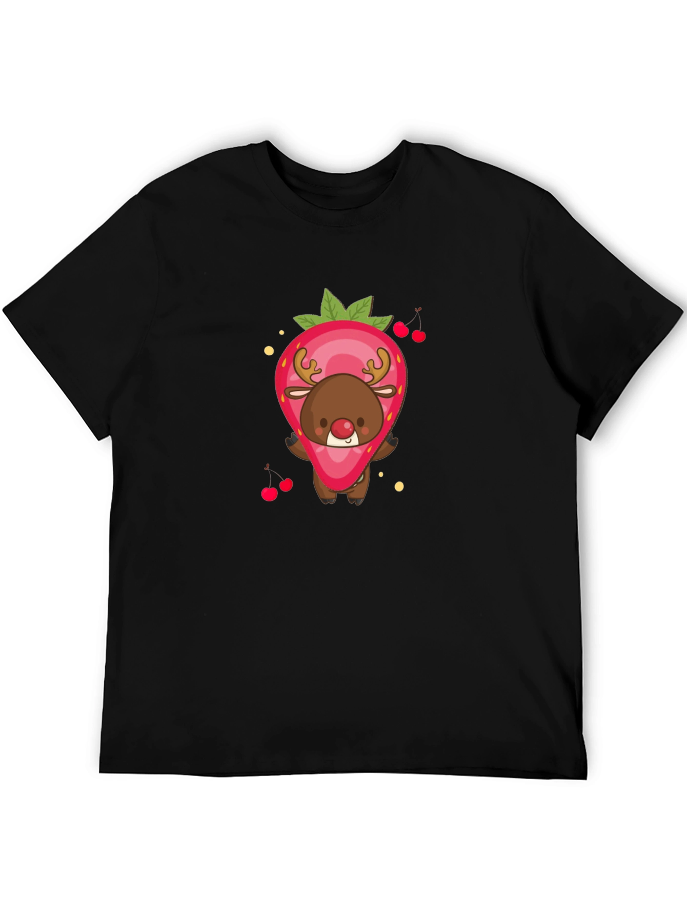 Strawberry Reindeer Graphic Tee - Black Unisex Shirt