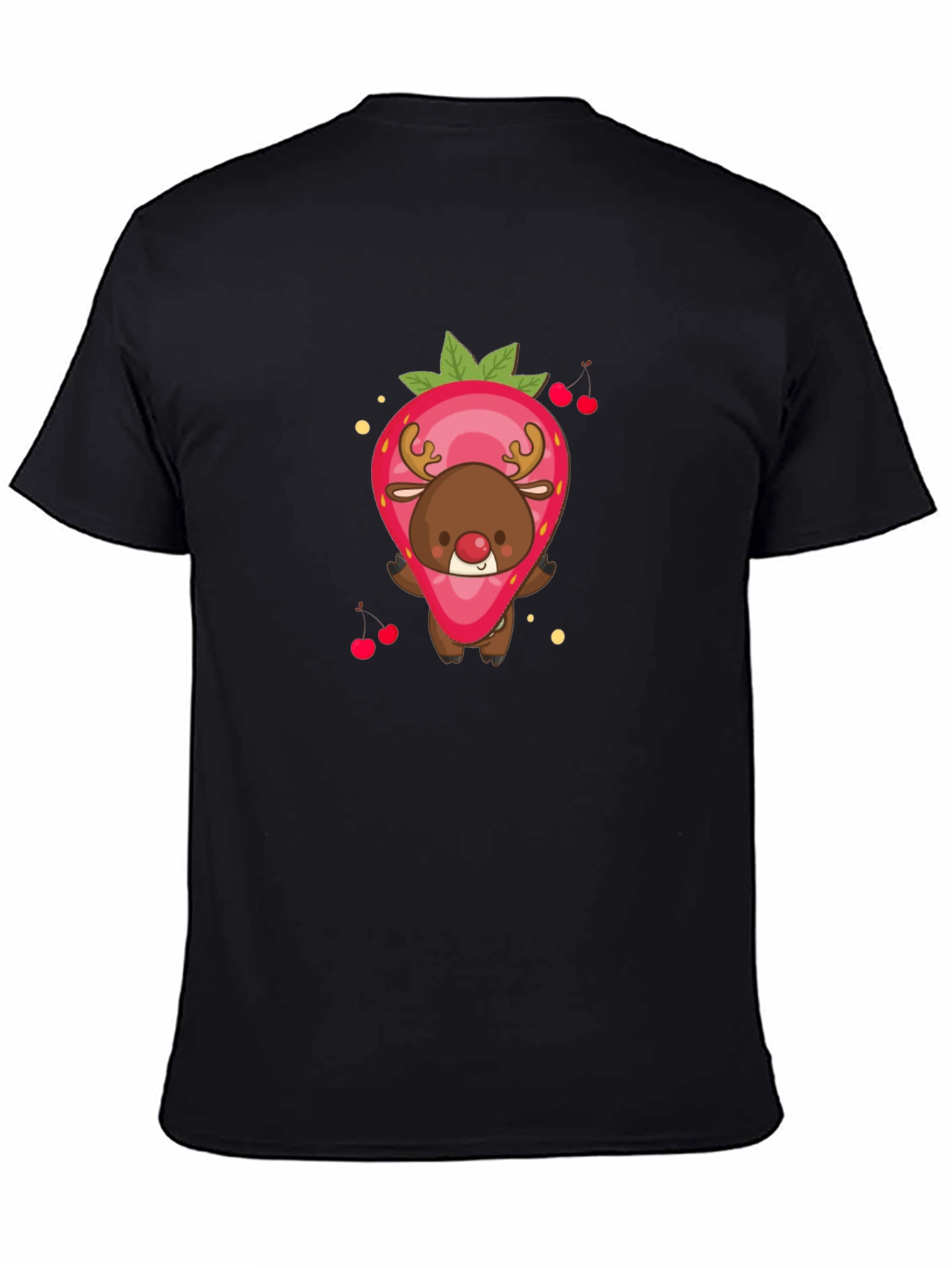 Strawberry Reindeer Graphic Tee - Black Unisex Shirt