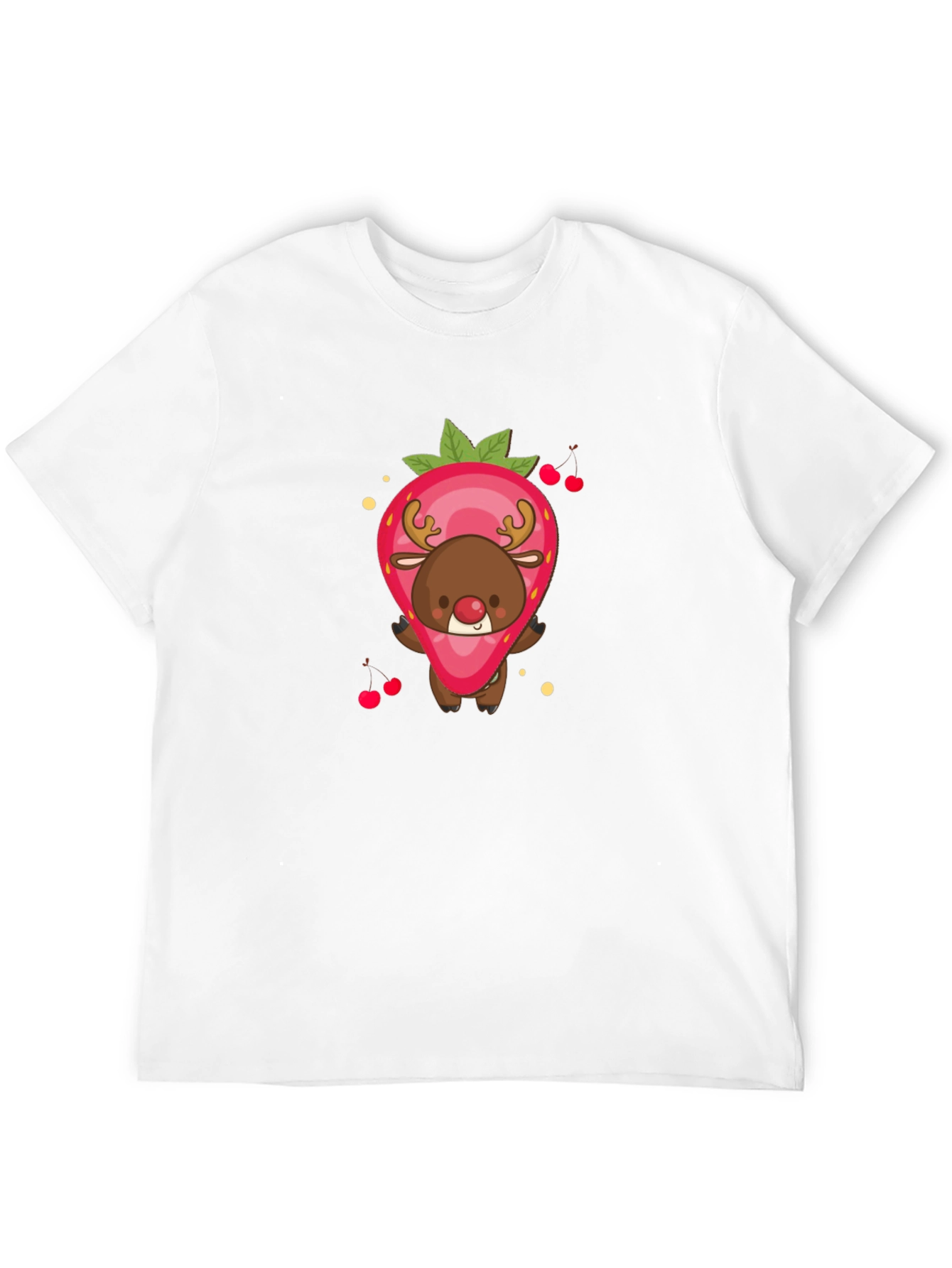 Strawberry Reindeer Graphic Tee - Black Unisex Shirt