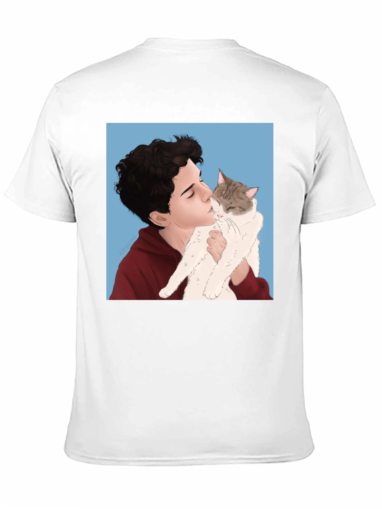 Mans Black T-Shirt with Boy and Cat Graphic