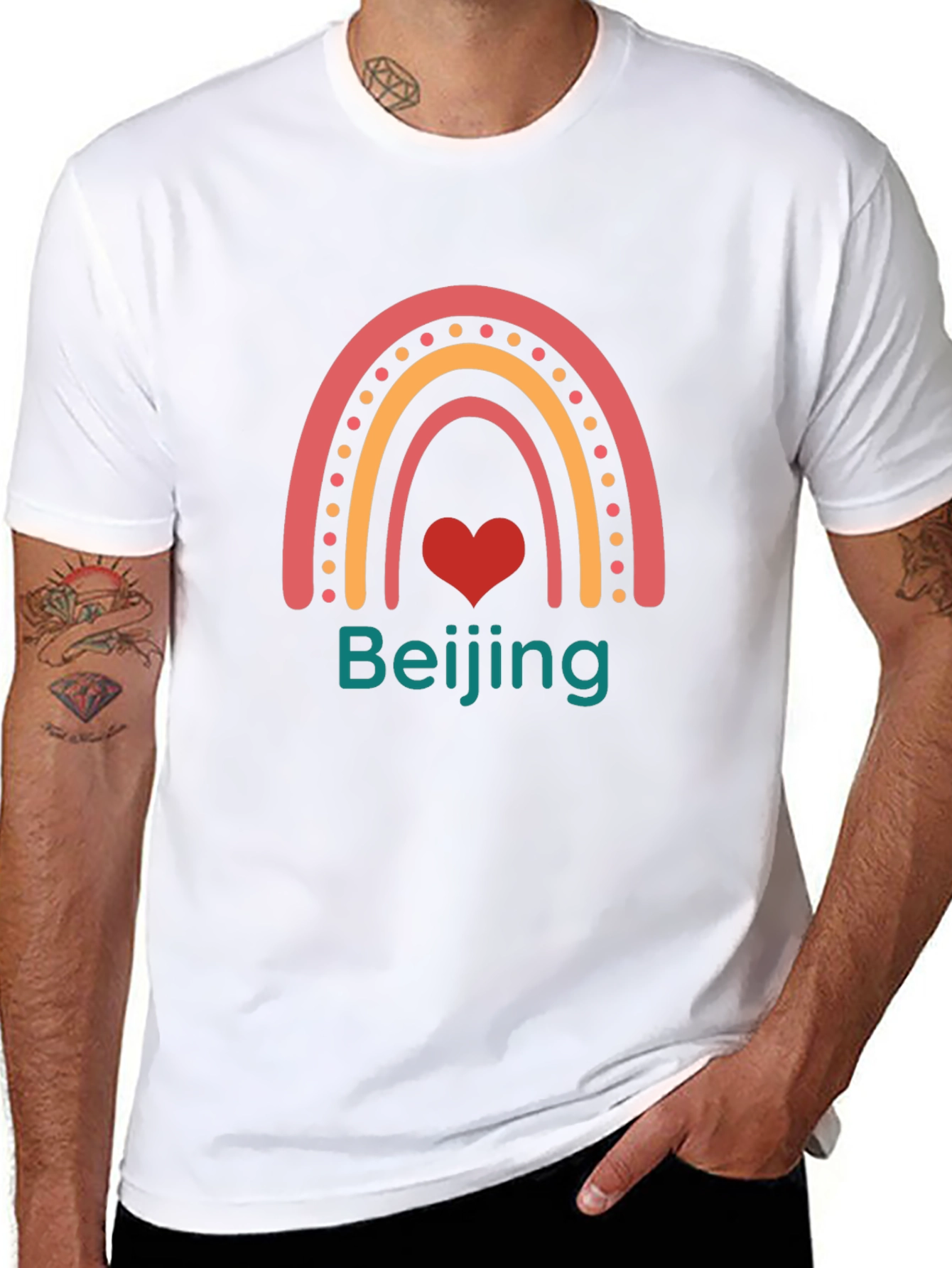 Beijing Rainbow Graphic Print Crew Neck T-Shirt