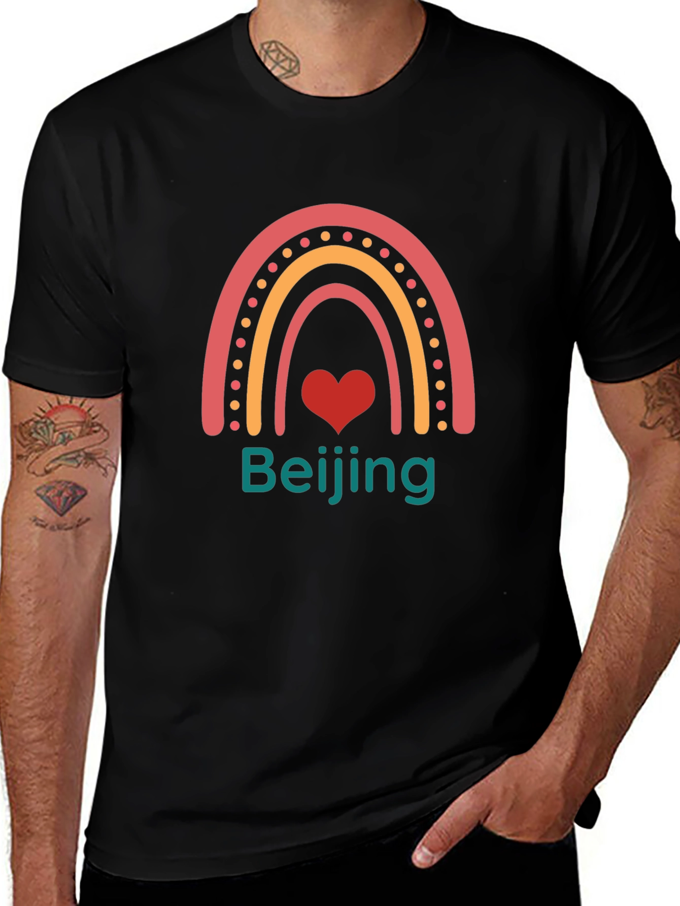 Beijing Rainbow Graphic Print Crew Neck T-Shirt