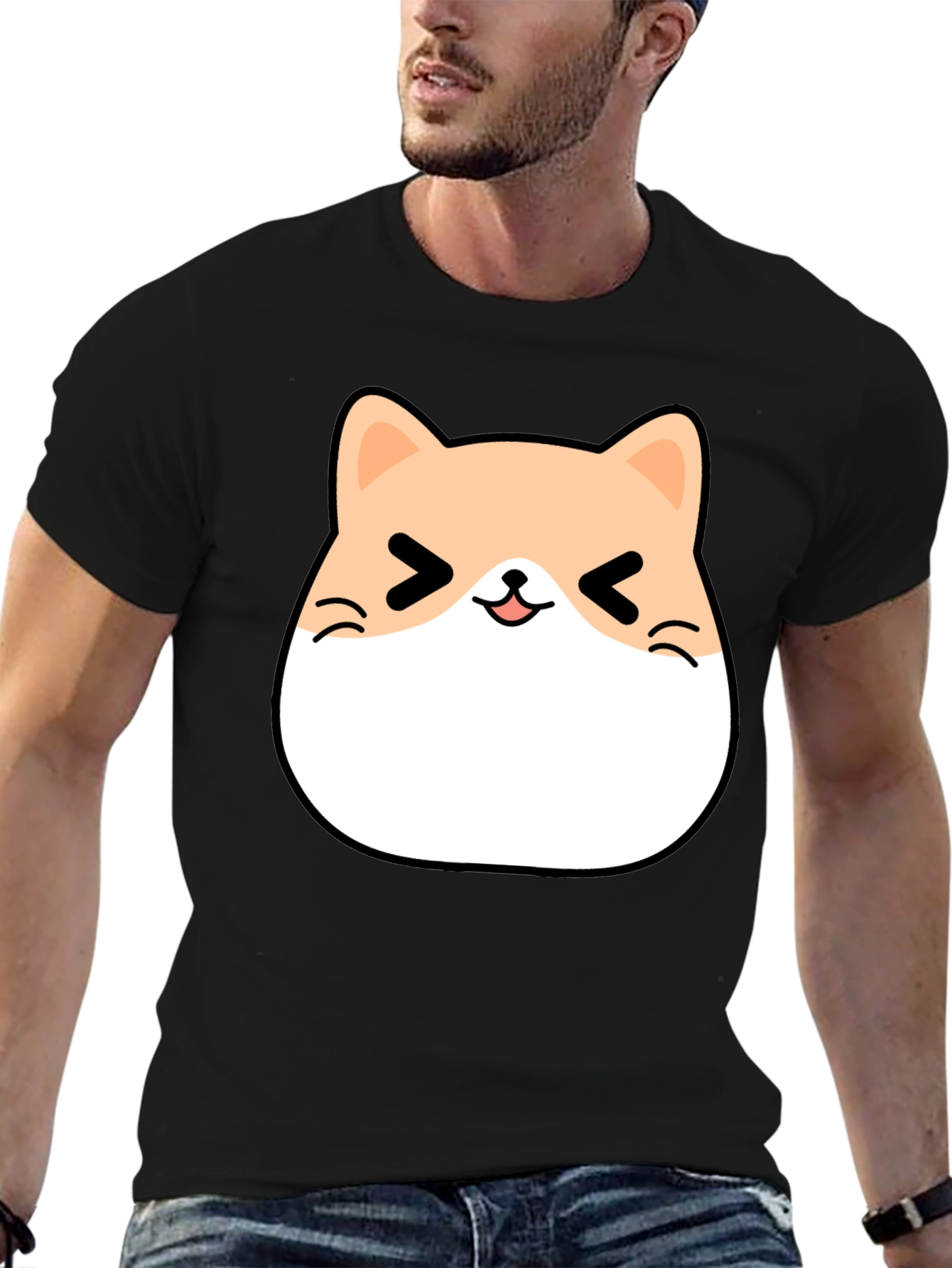 Kawaii Cat Graphic Tee - Unisex Black T-Shirt