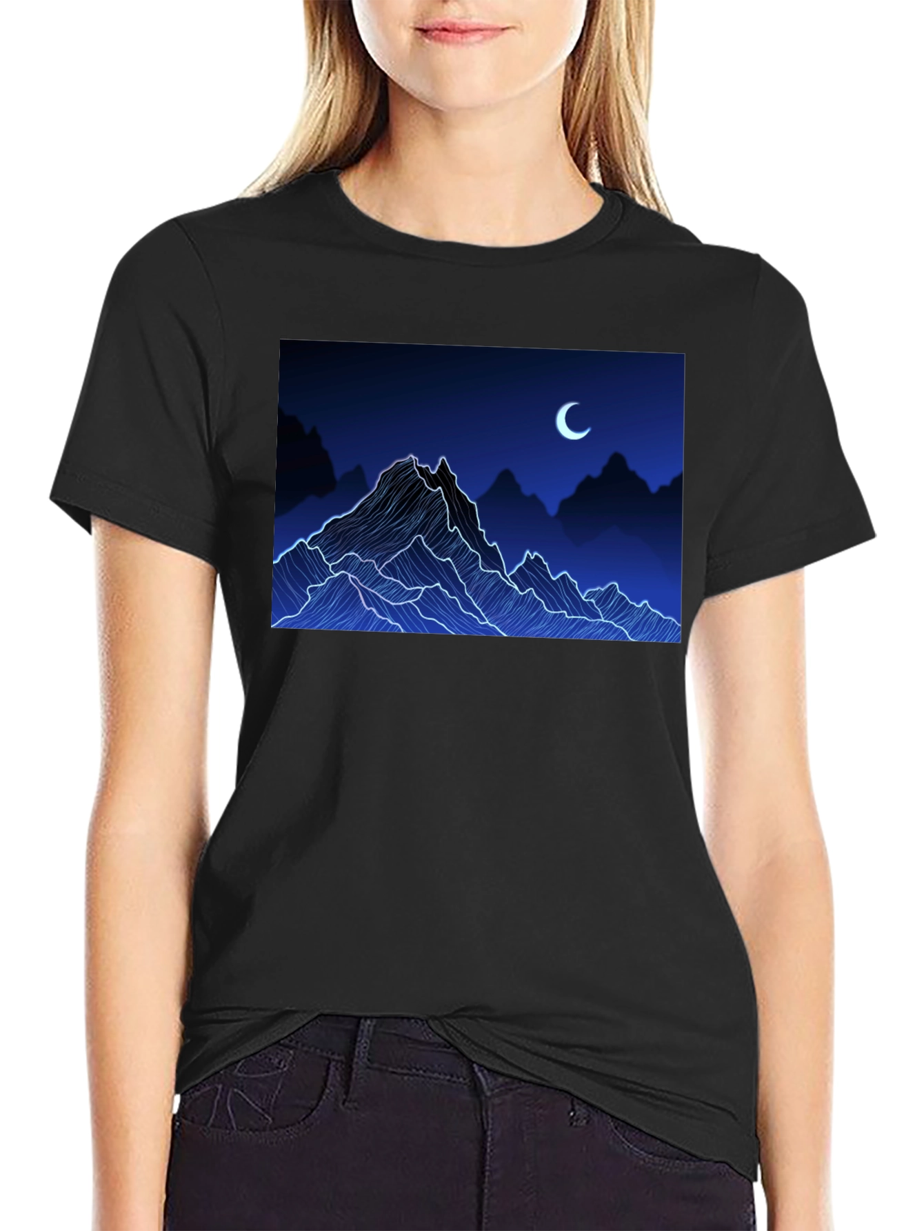 Mountains and Moon Black Tee