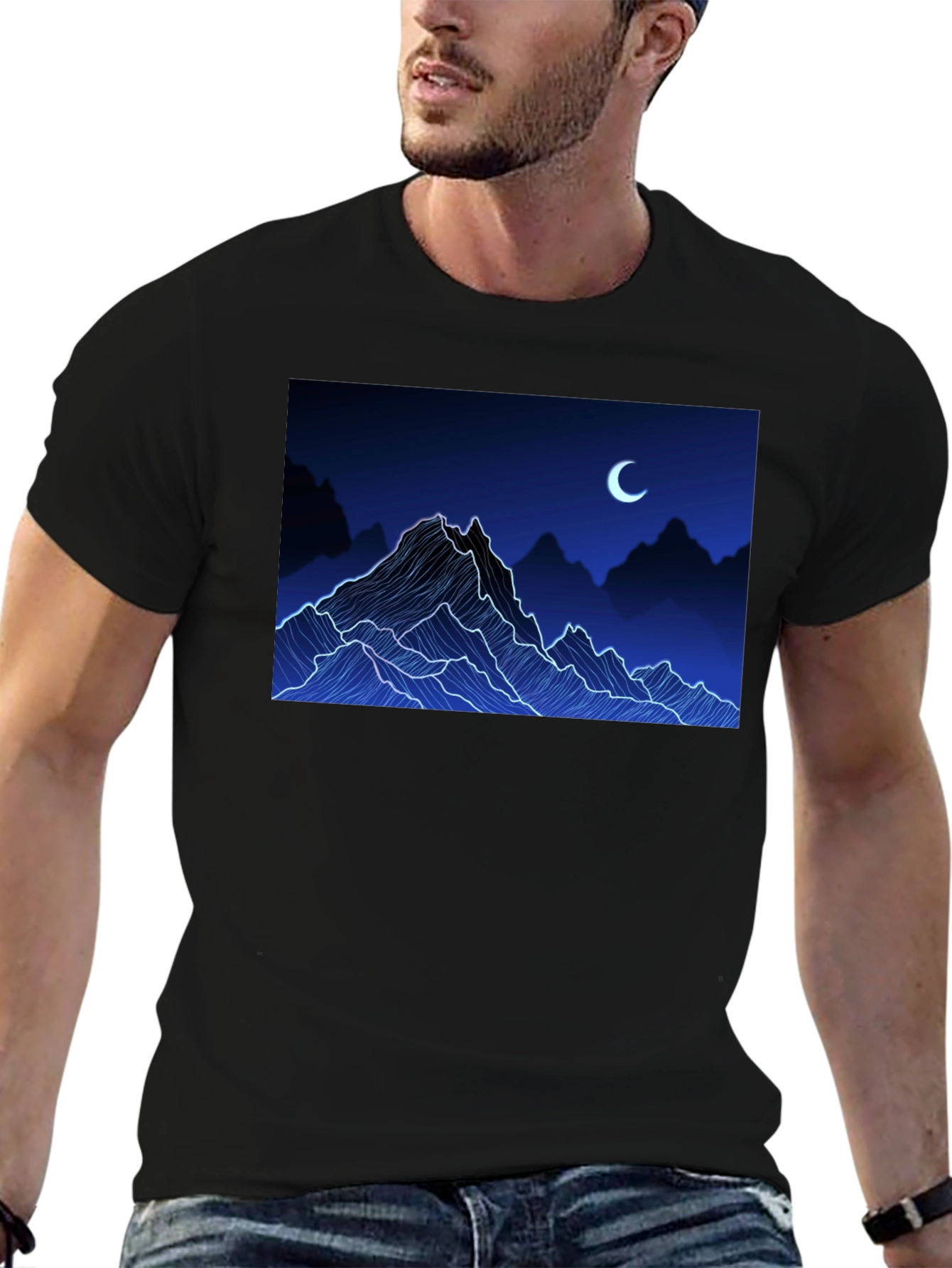 Mountains and Moon Black Tee