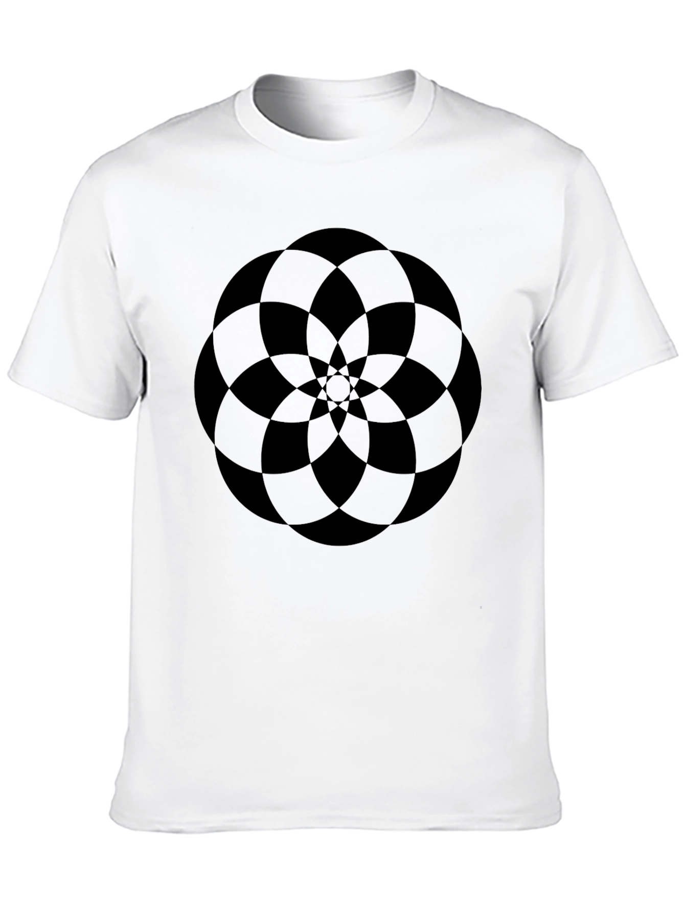 Abstract Geometric Flower Design Black T-Shirt