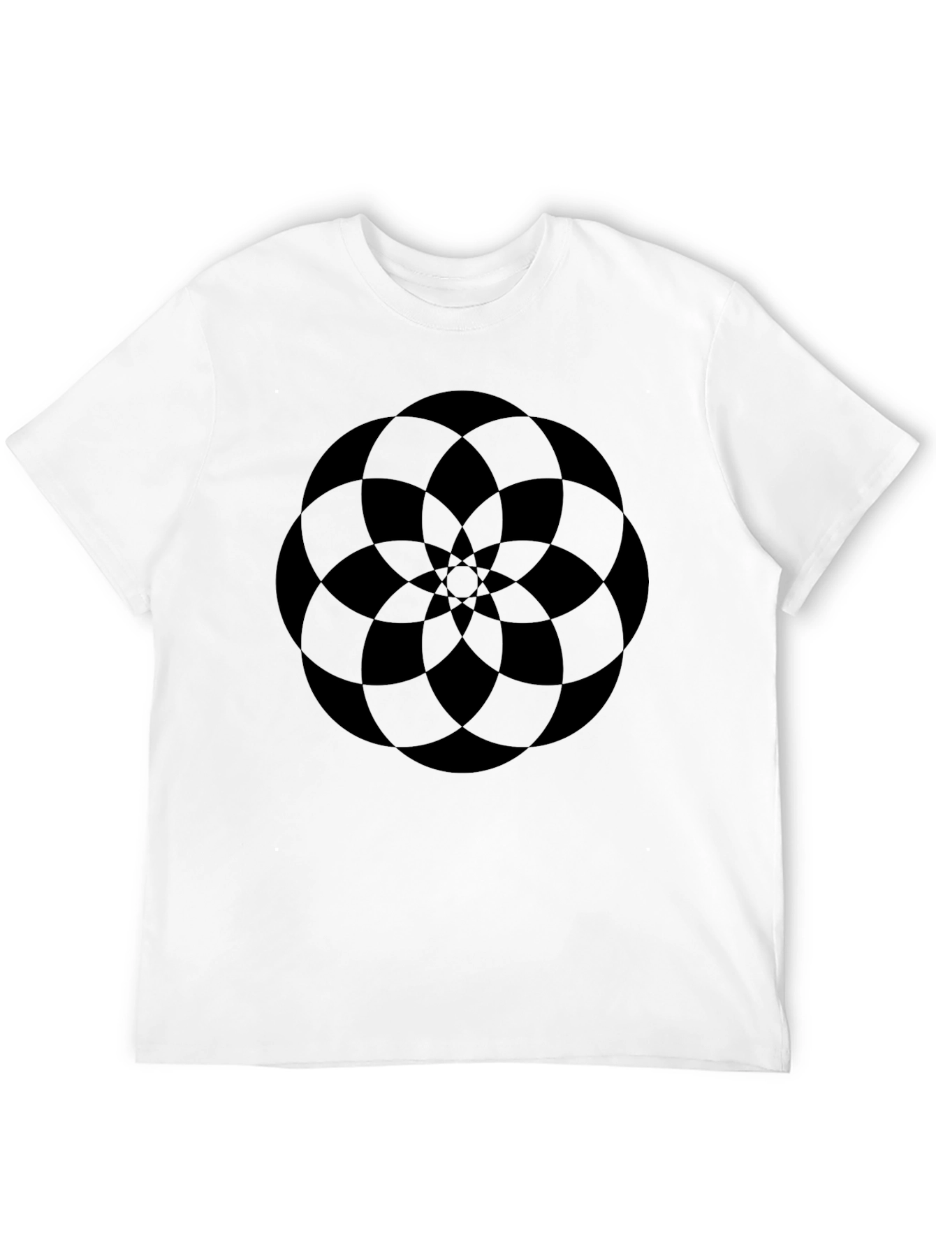 Abstract Geometric Flower Design Black T-Shirt