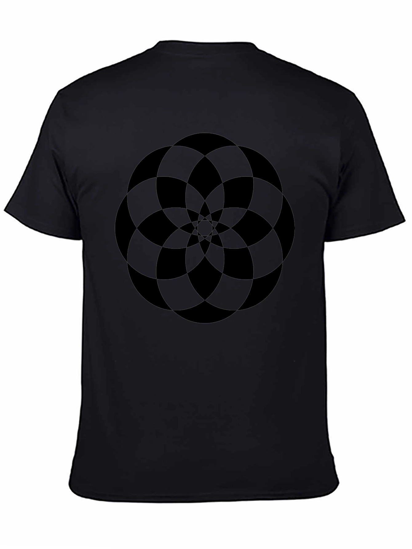 Abstract Geometric Flower Design Black T-Shirt