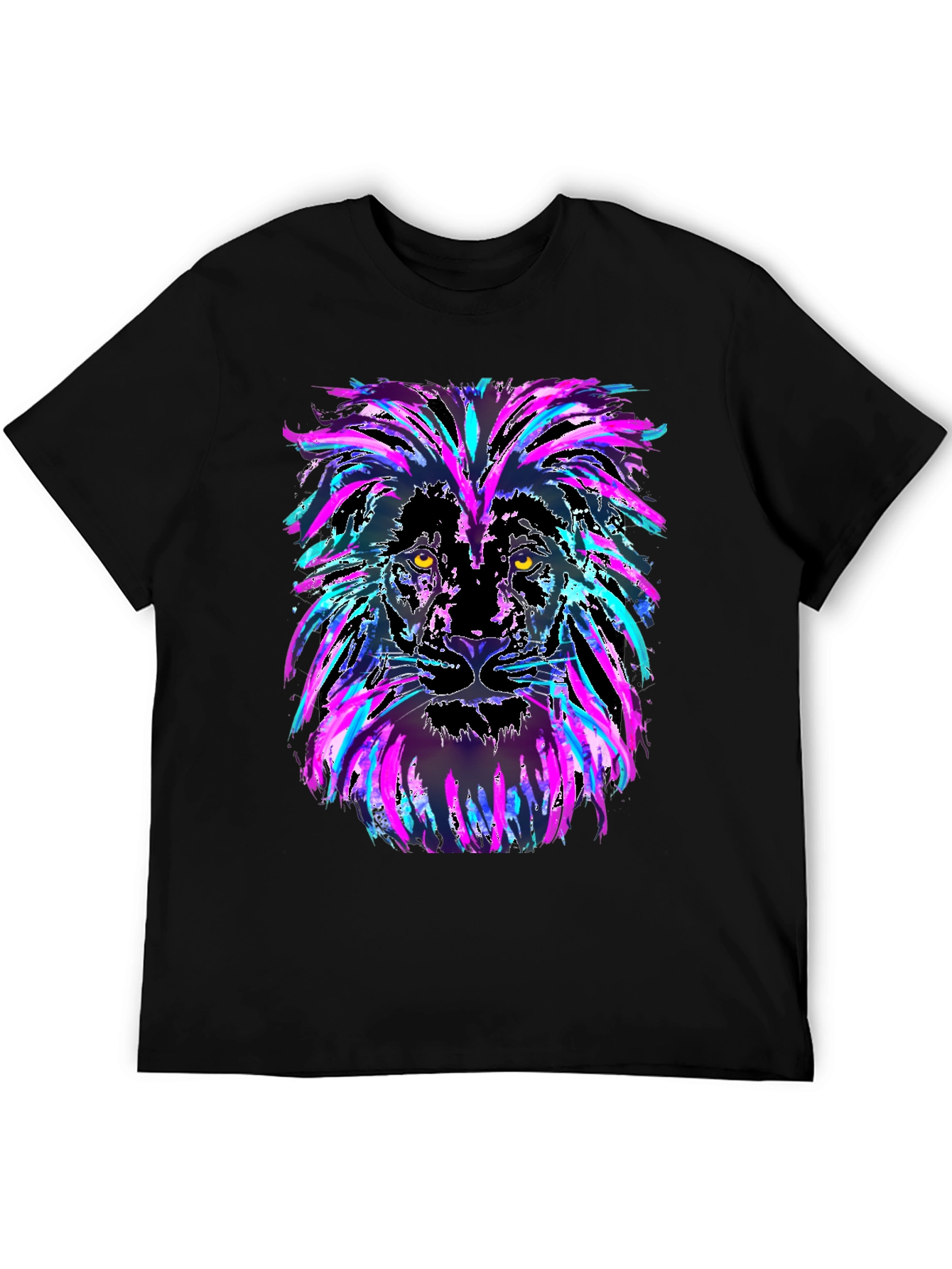 Neon Lion Graphic Black T-Shirt