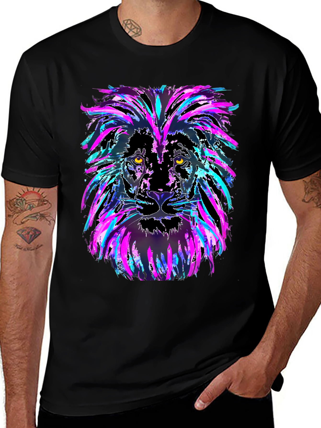 Neon Lion Graphic Black T-Shirt