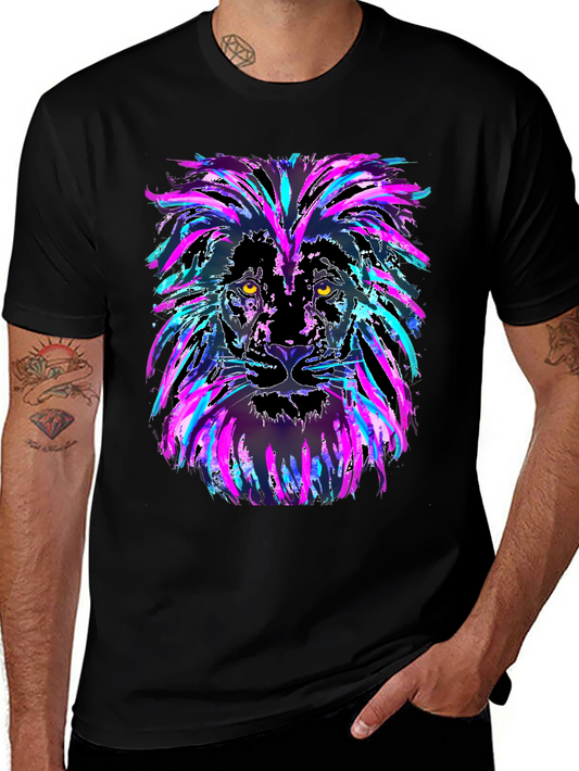 Neon Lion Graphic Black T-Shirt