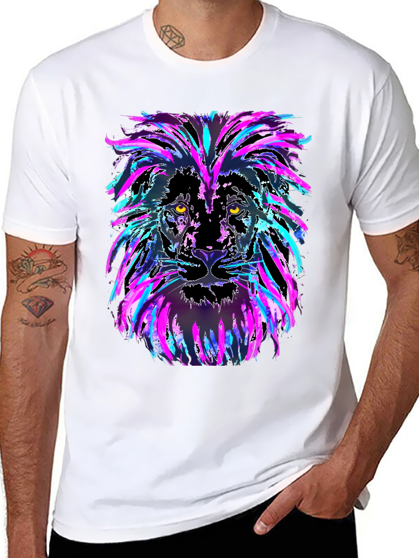 Neon Lion Graphic Black T-Shirt