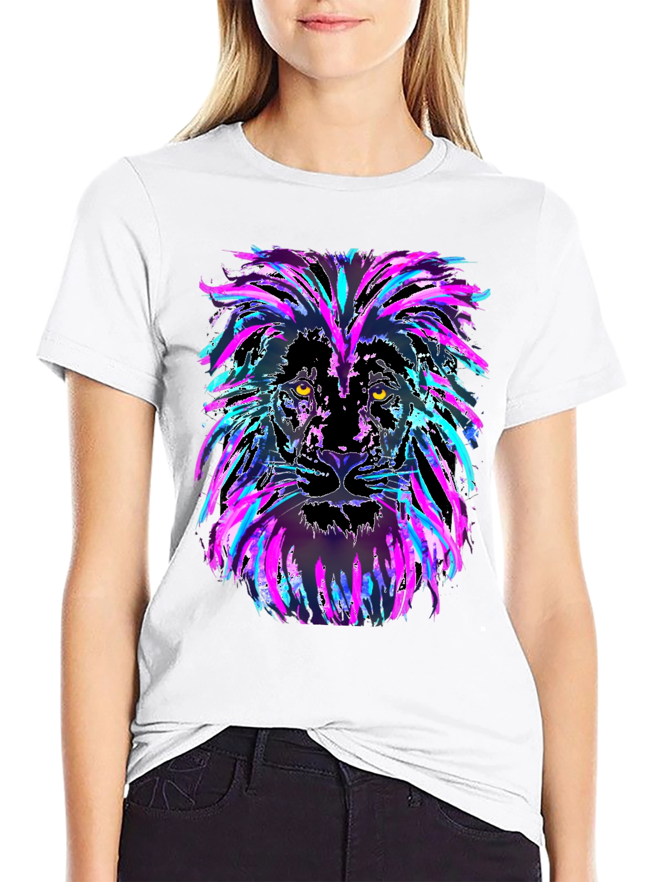 Neon Lion Graphic Black T-Shirt