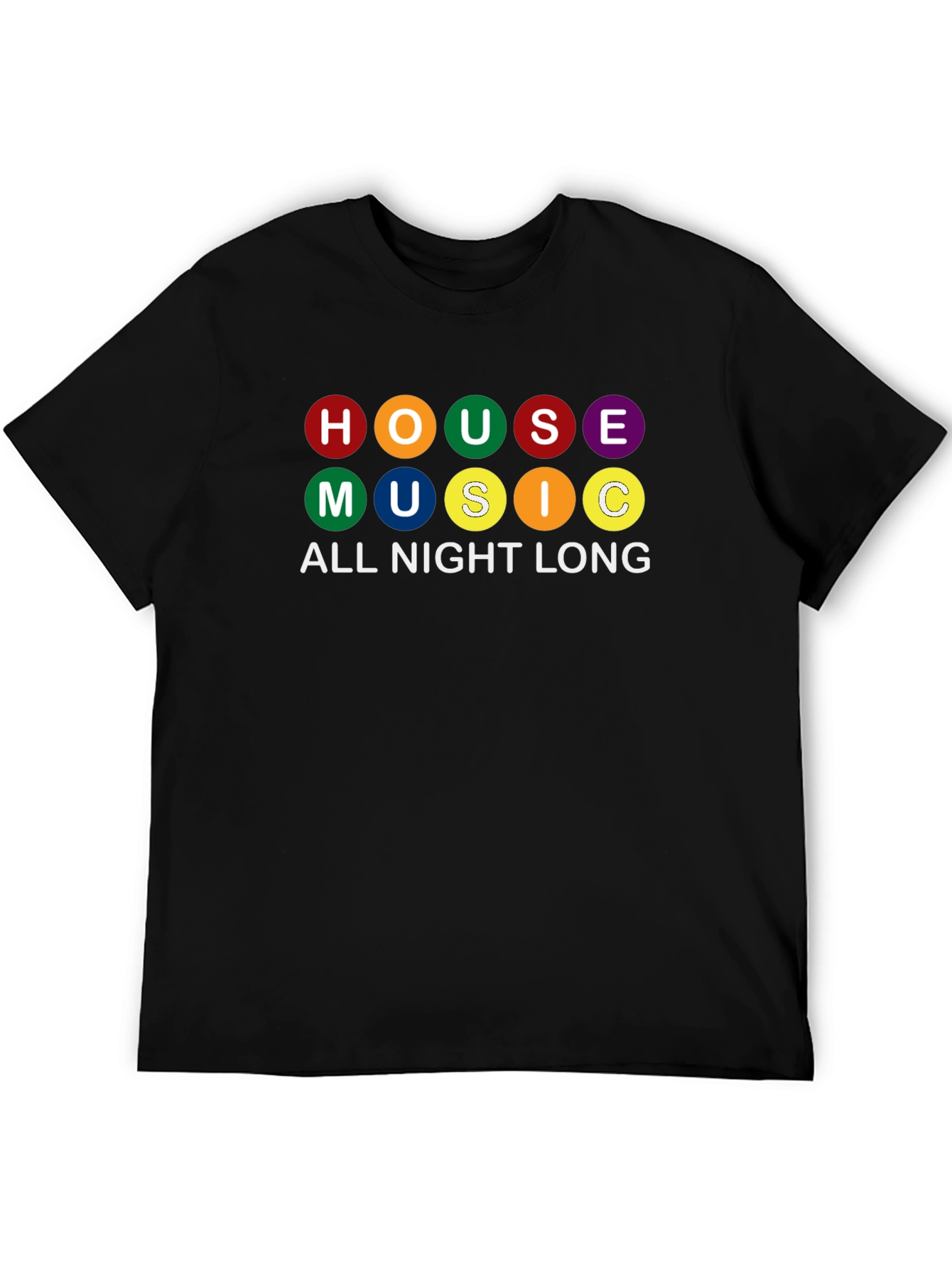 House Music All Night Long Black Graphic T-Shirt