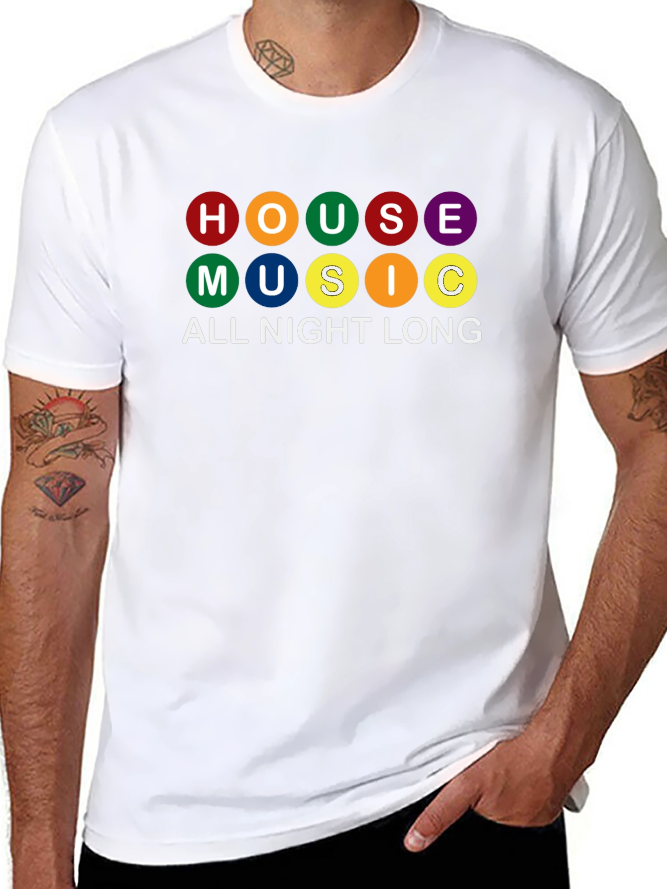 House Music All Night Long Black Graphic T-Shirt