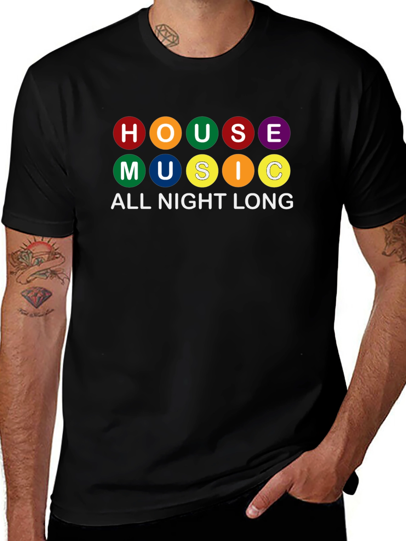 House Music All Night Long Black Graphic T-Shirt
