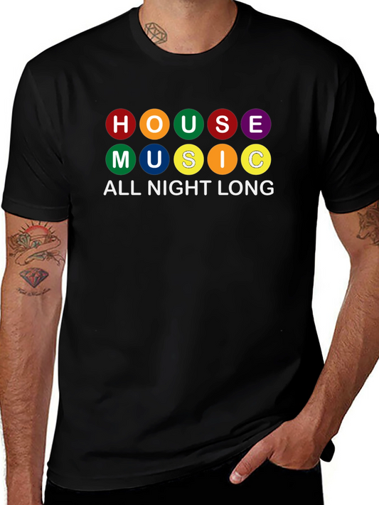 House Music All Night Long Black Graphic T-Shirt