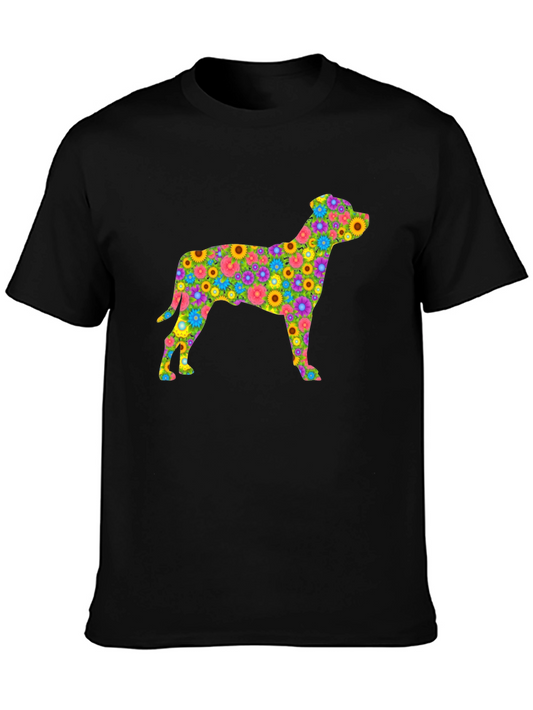 Floral Dog Silhouette T-Shirt - Black